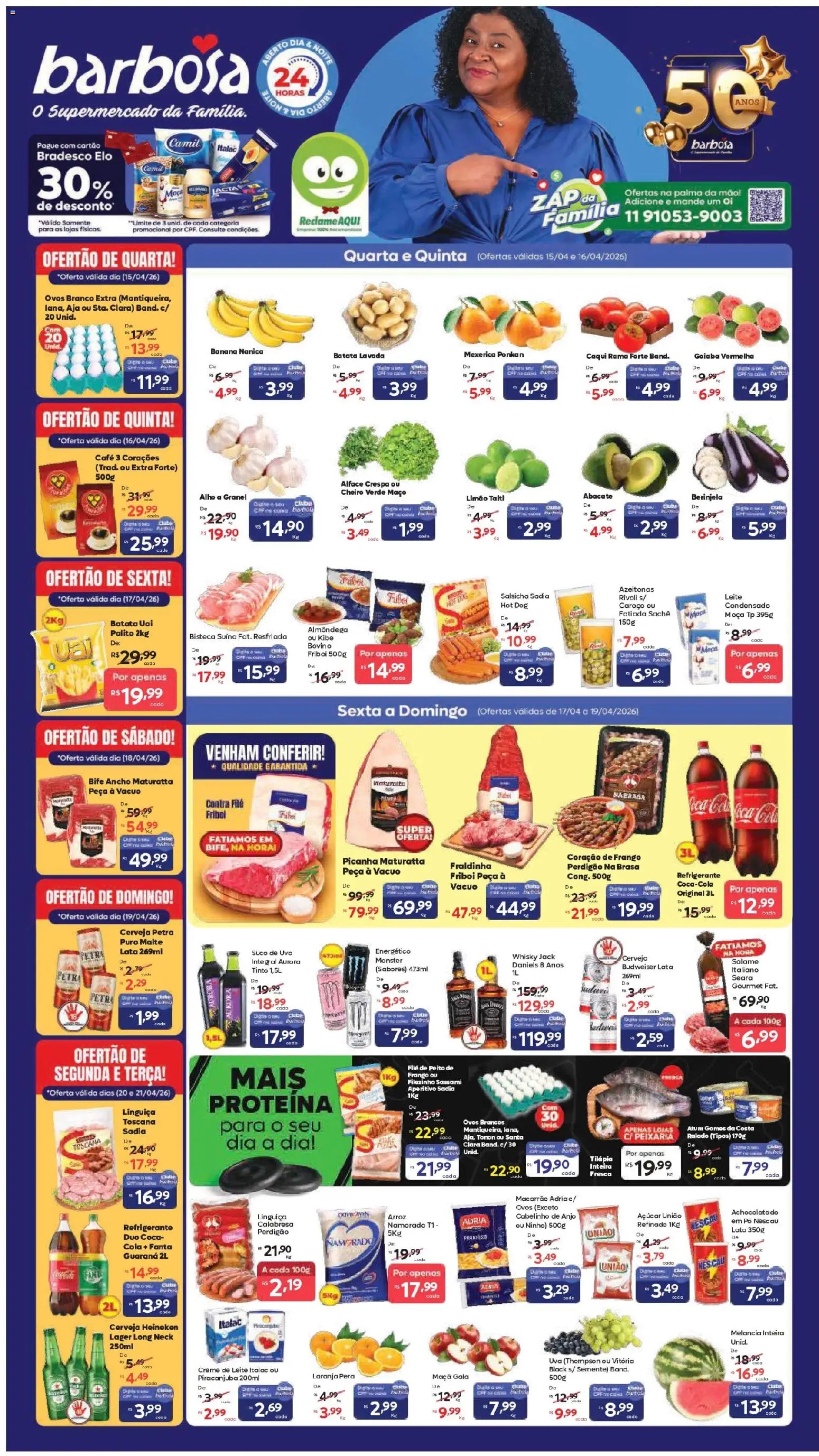 Barbosa Supermercados Folheto - válido de 15.04.2026 | Página: 1 | Produtos: Melancia, Suco, Cuba, Alface