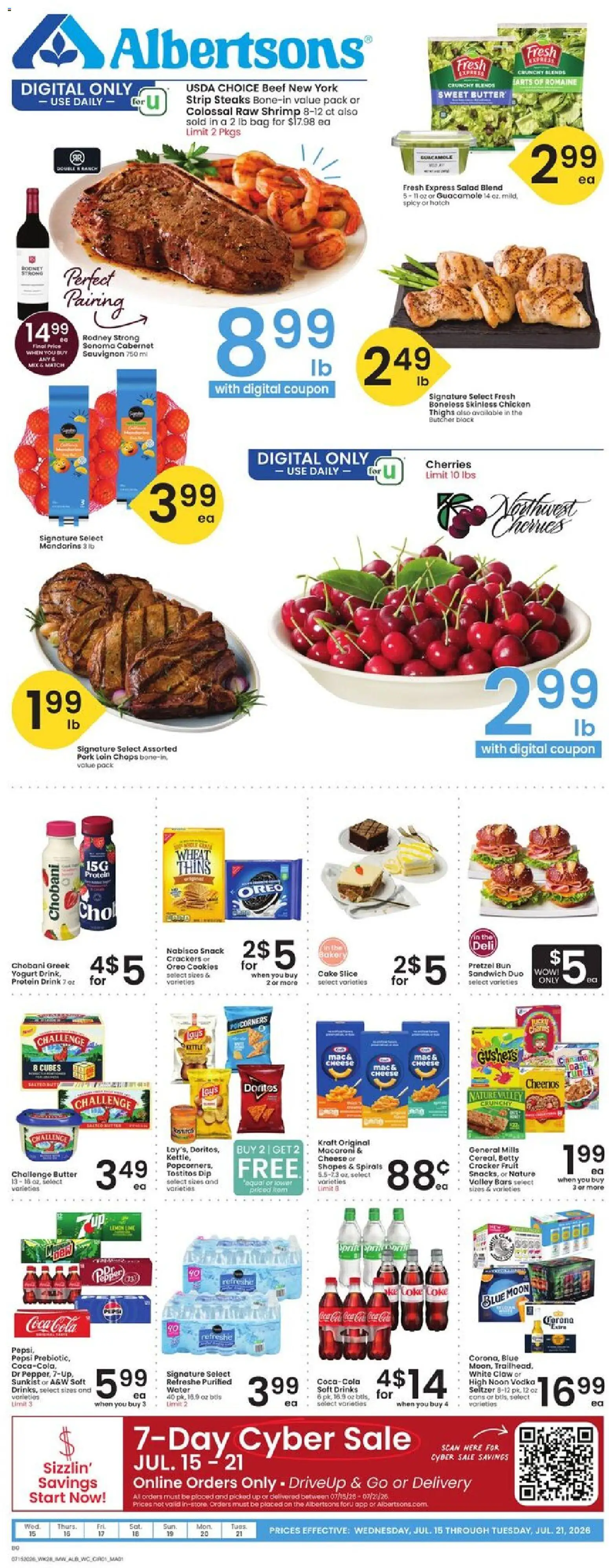 Albertsons Weekly Ad - valid from 07/15/2026 | Page: 1 | Products: Butter, Cheese, Pork, Cookies