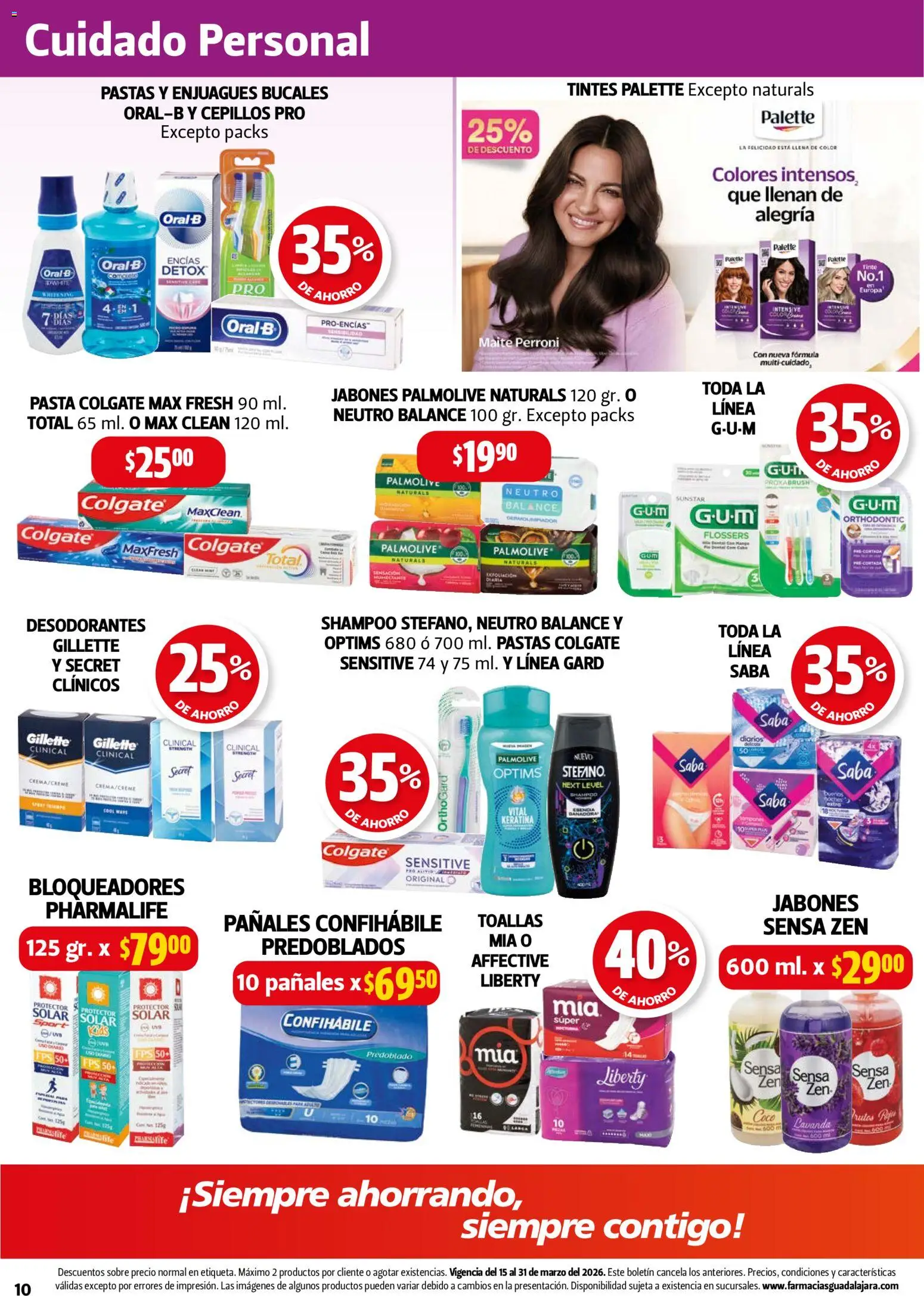 Nuevas ofertas de Farmacia Guadalajara válidas en toda la República Mexicana desde el 15.03.2026. ¡Encuentra las mejores ofertas en Farmacia Guadalajara catálogo! | Página: 10 | Productos: Pañales, Toallas, Sobre, Protector solar