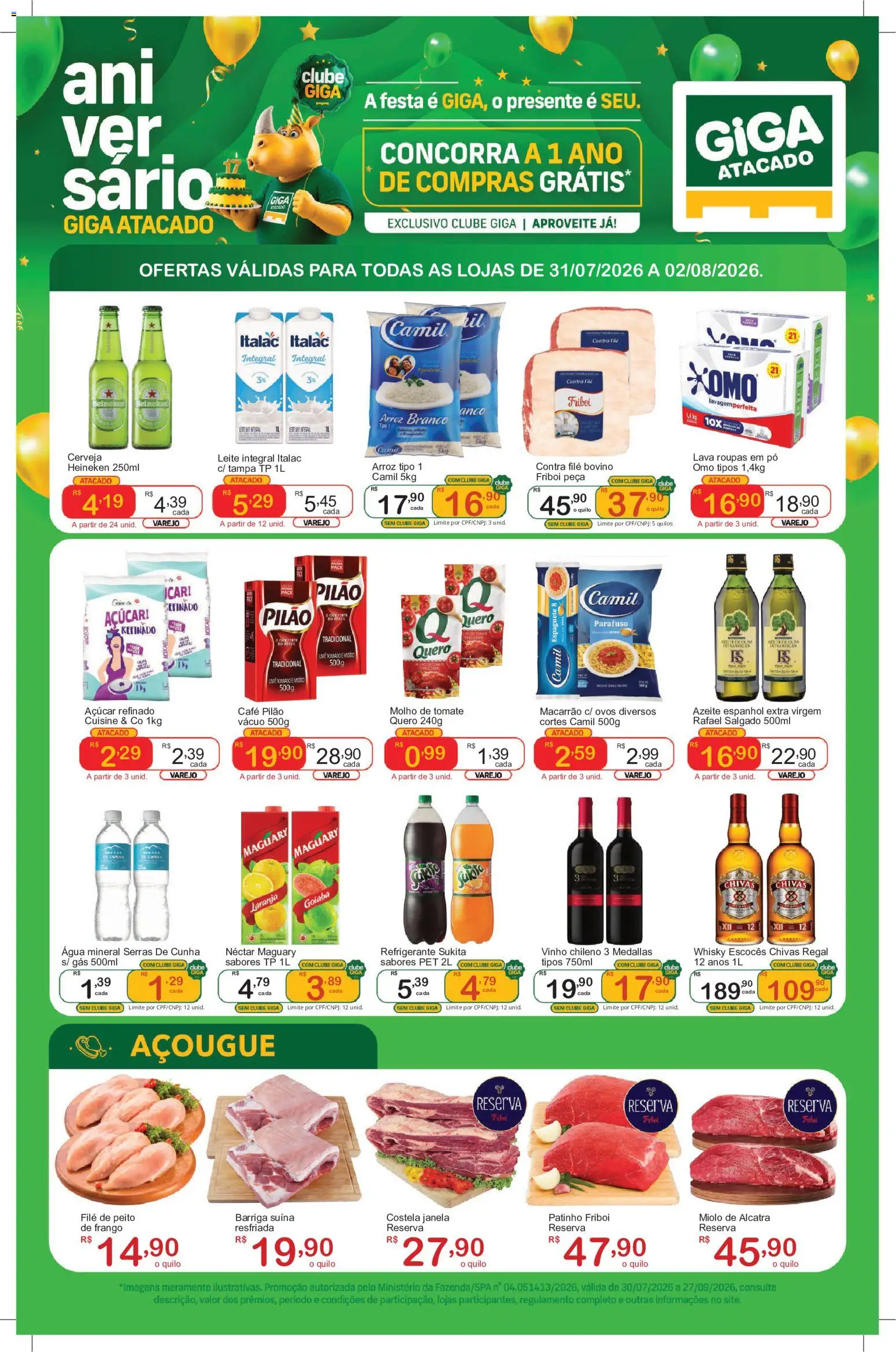 GIGA Atacado Folheto - válido de 31/07/2026 | Página: 1 | Produtos: Leite, Ovos, Macarrão, Azeite