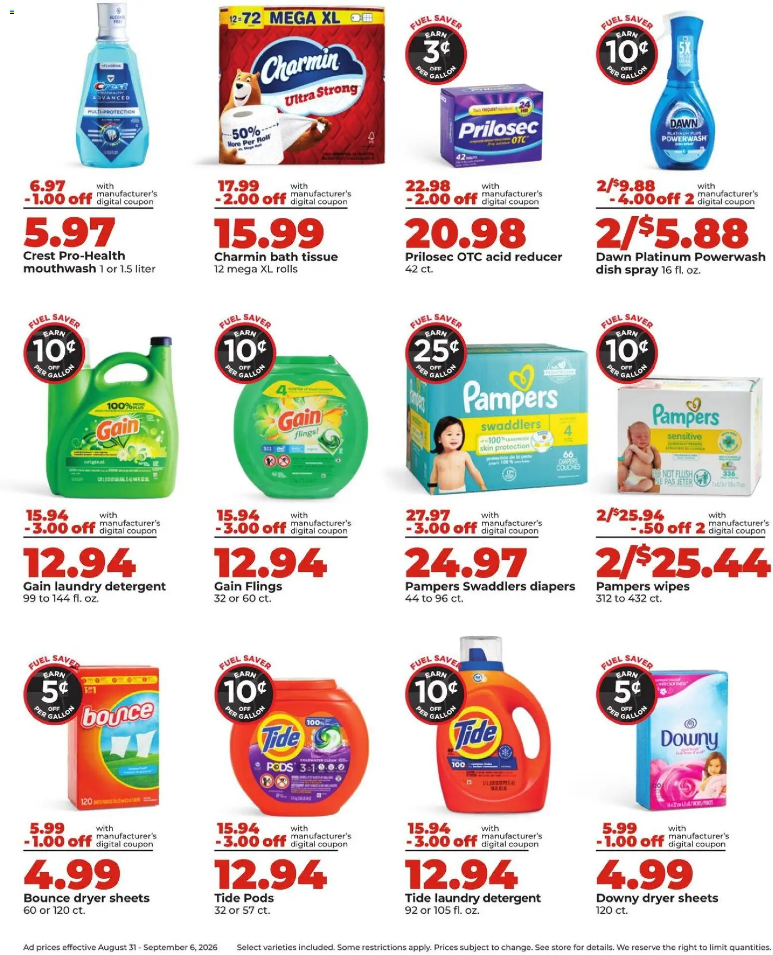 HyVee Weekly Ad - valid from 08/31/2026 | Page: 12 | Products: Diapers, Laundry detergent, Couches, Dryer