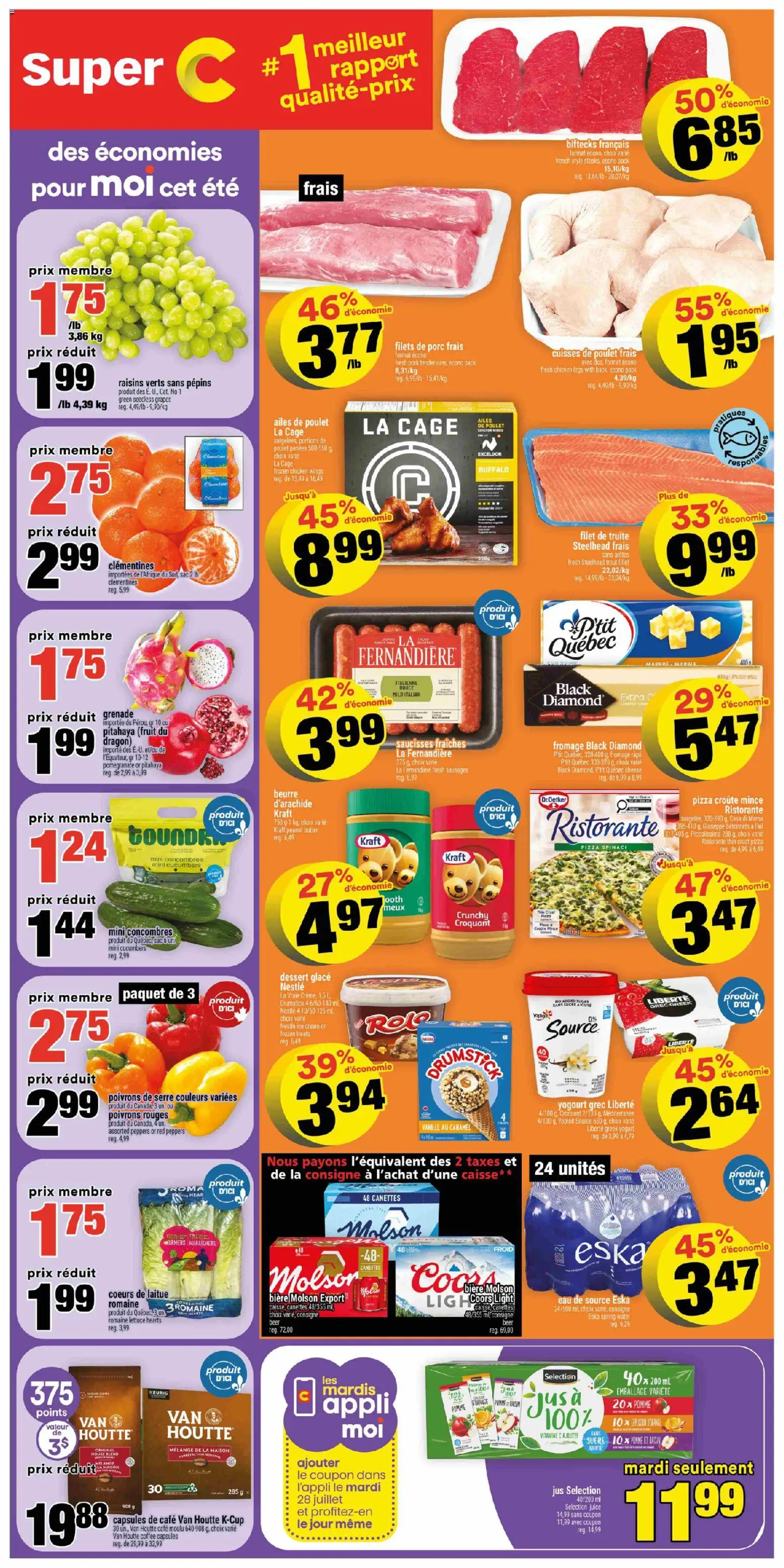 Super C flyer valid from Jul 23, 2026 | Page: 1 | Products: Ice cream, Cheese, Pizza, Chicken