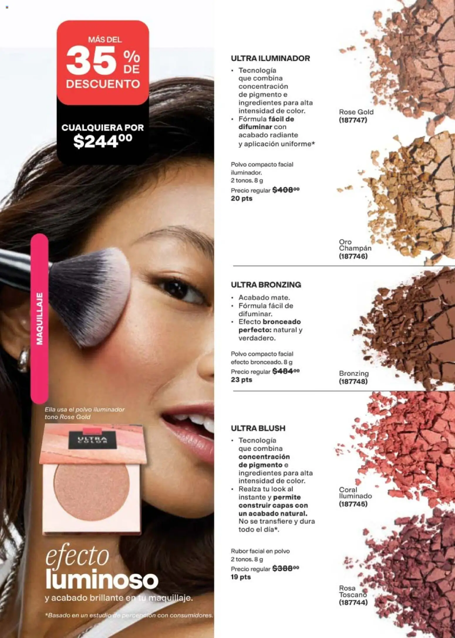 Nuevas ofertas de AVON válidas en toda la República Mexicana desde el 11/09/2026. ¡Encuentra las mejores ofertas en AVON campaña 14 2026! | Página: 38 | Productos: Iluminador, Polvo compacto, Ingredientes, Maquillaje