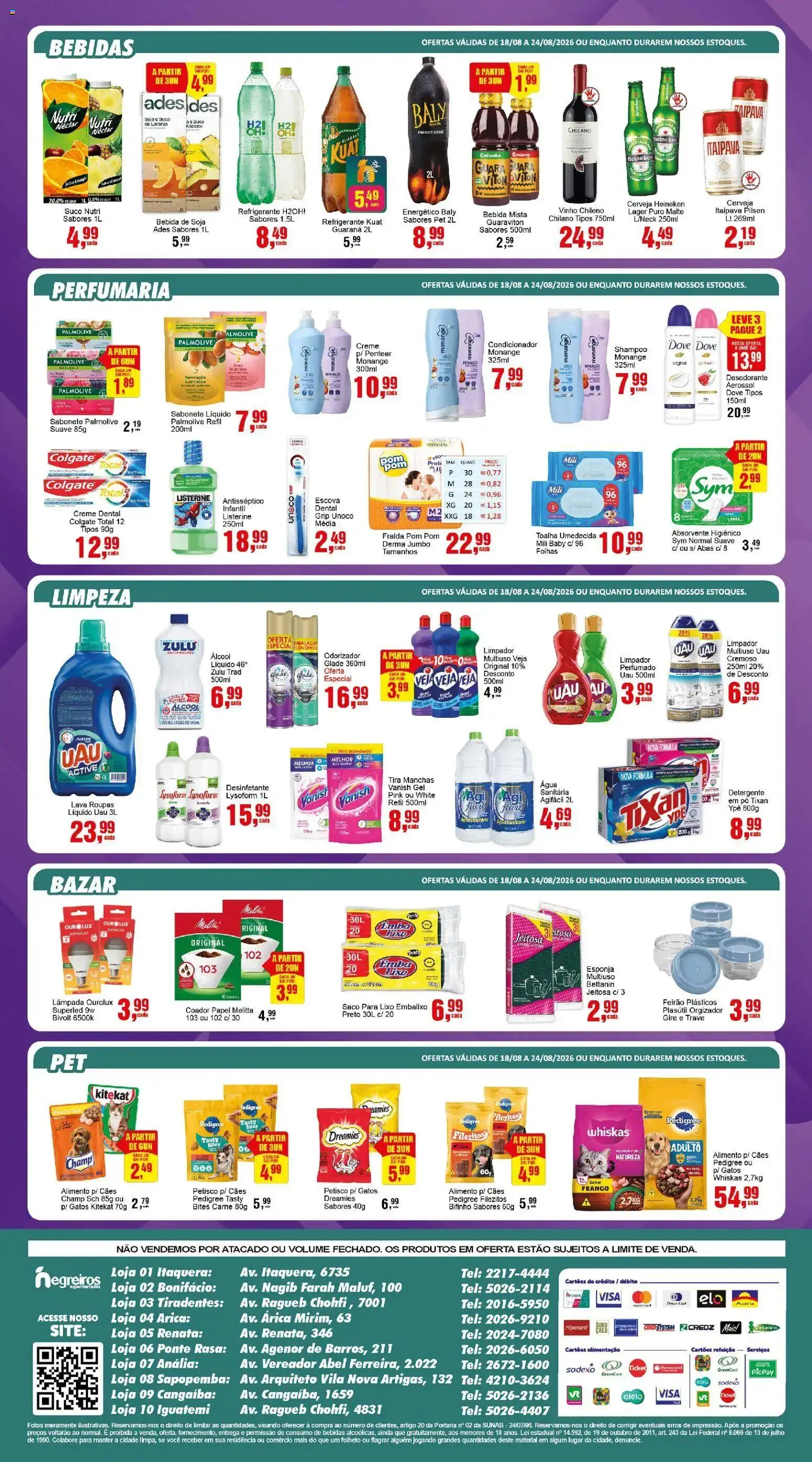 Negreiros Folheto - válido de 18/08/2026 | Página: 4 | Produtos: Saco para lixo, Guaraná, Desinfetante, Soja