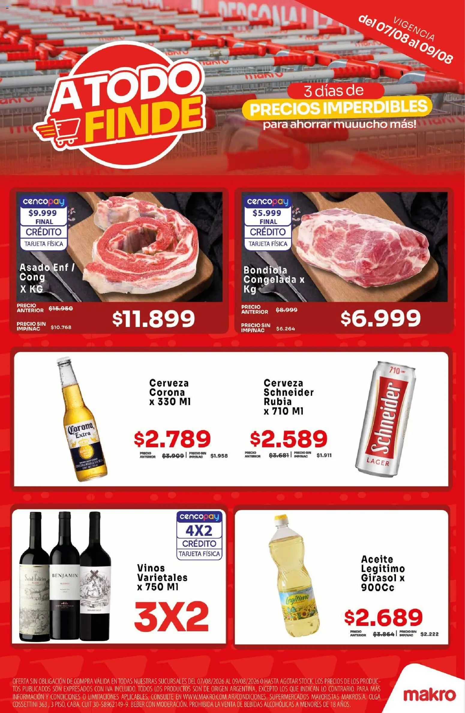 Makro ofertas │ válido desde el 07/08/2026 | Página: 1 | Productos: Bebidas, Aceite, Cerveza Corona, Cerveza