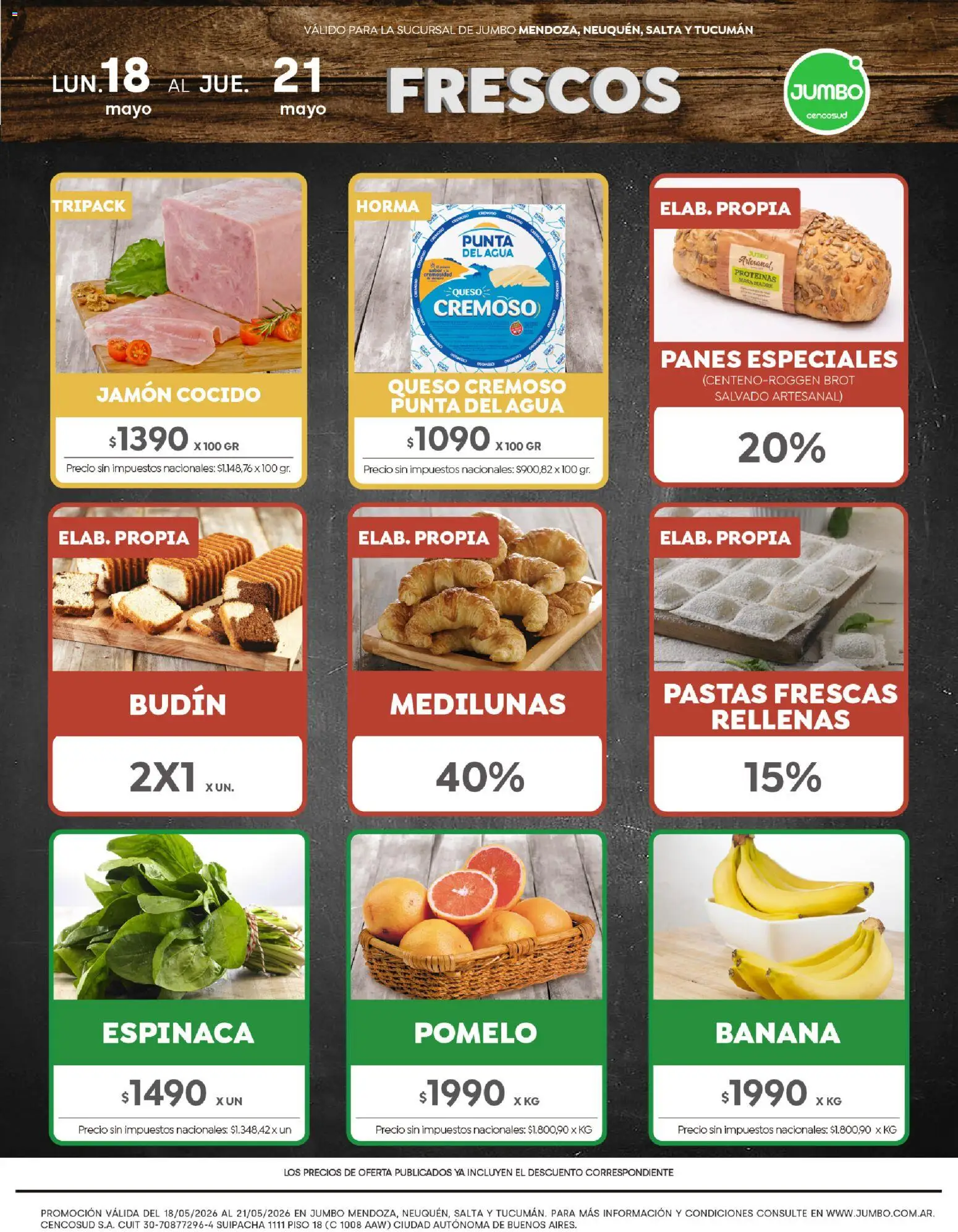 Jumbo - Ofertas | Interior │ válido desde el 18.05.2026 | Página: 1 | Productos: Banana, Budín, Agua, Espinaca