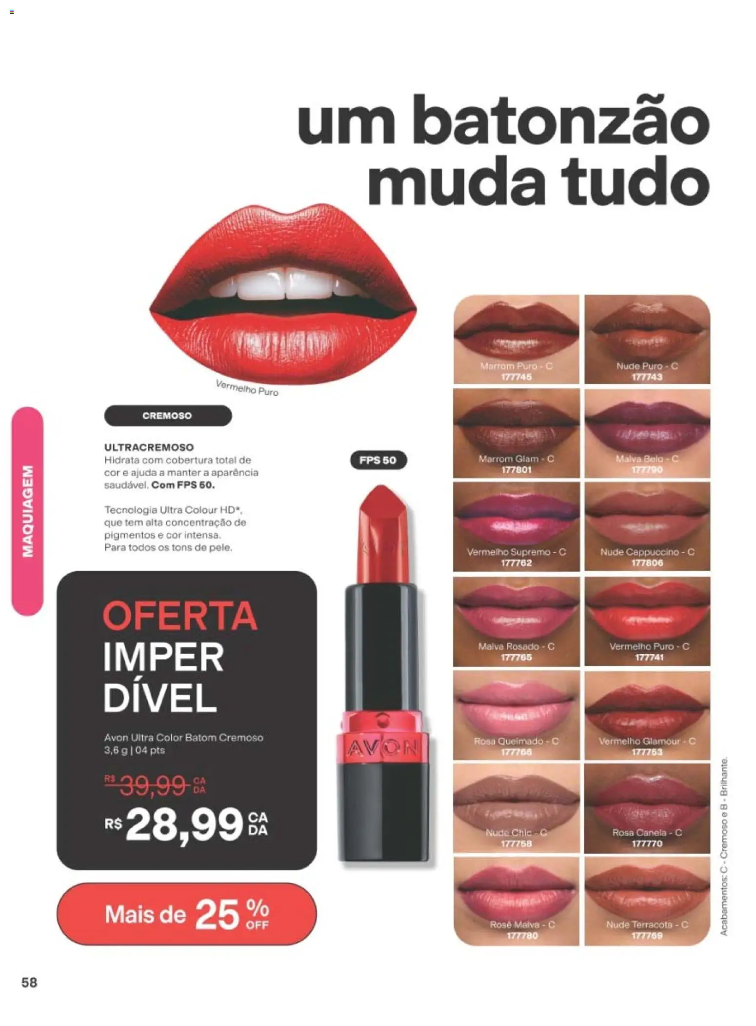 Avon Folheto - válido de 10/08/2026 | Página: 58 | Produtos: Maquiagem, Batom, Canela