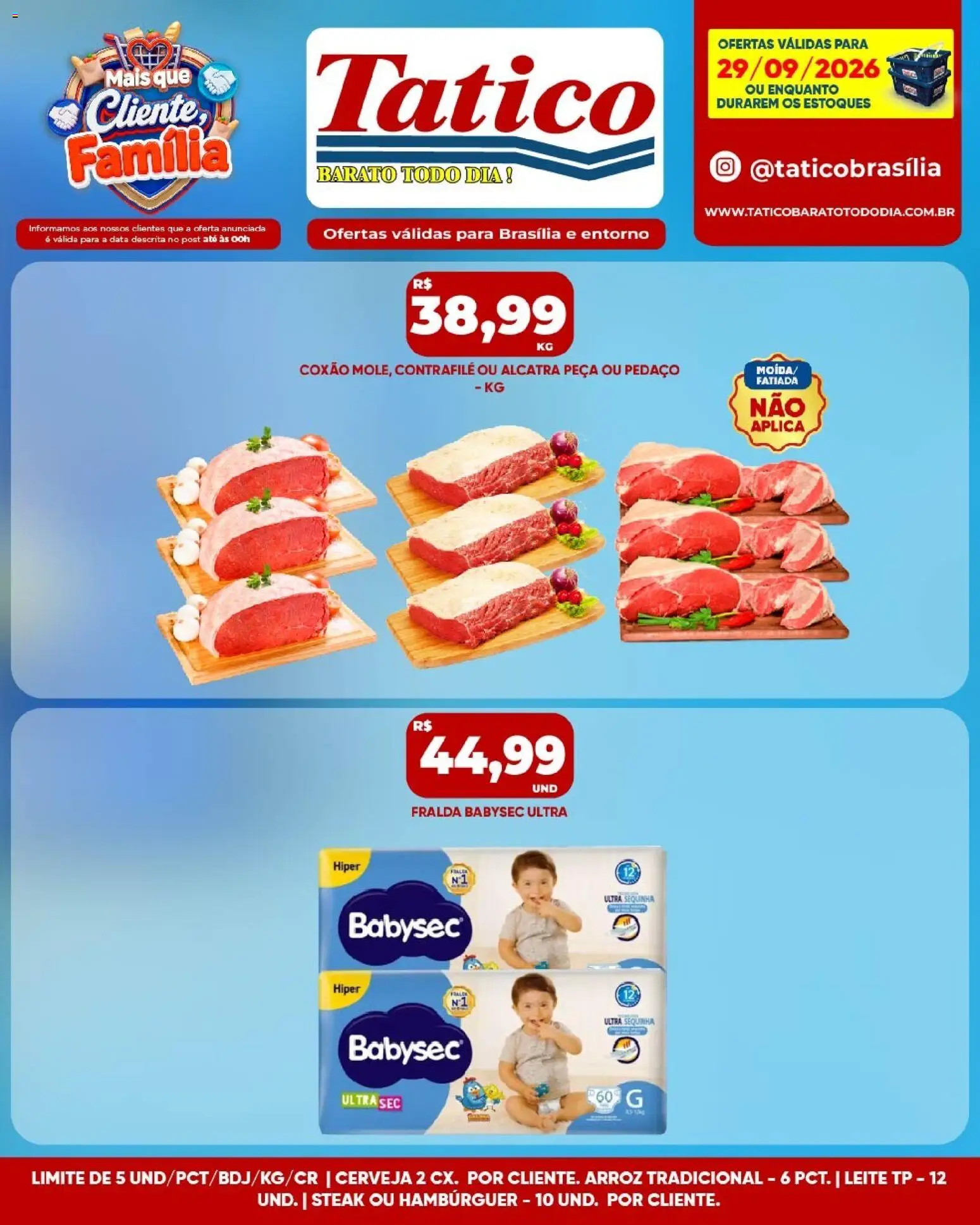 Tatico Folheto - válido de 29/09/2026 | Página: 14 | Produtos: Steak, Alcatra, Leite, Hambúrguer