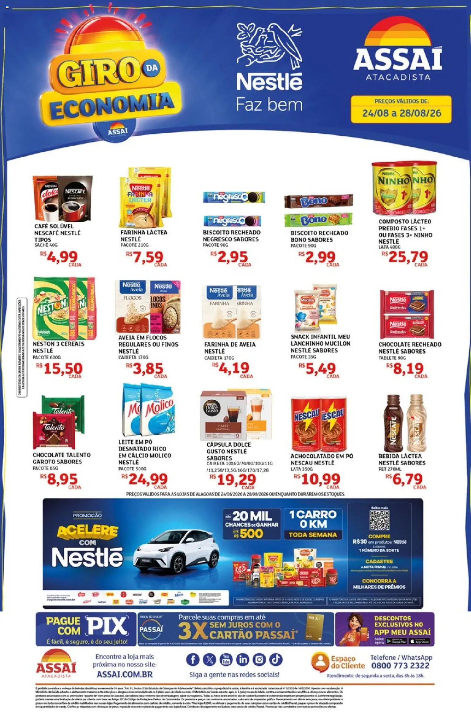 Assaí Atacadista Folheto - válido de 24/08/2026 | Página: 1 | Produtos: Farinha de aveia, Achocolatado, Leite, Chocolate