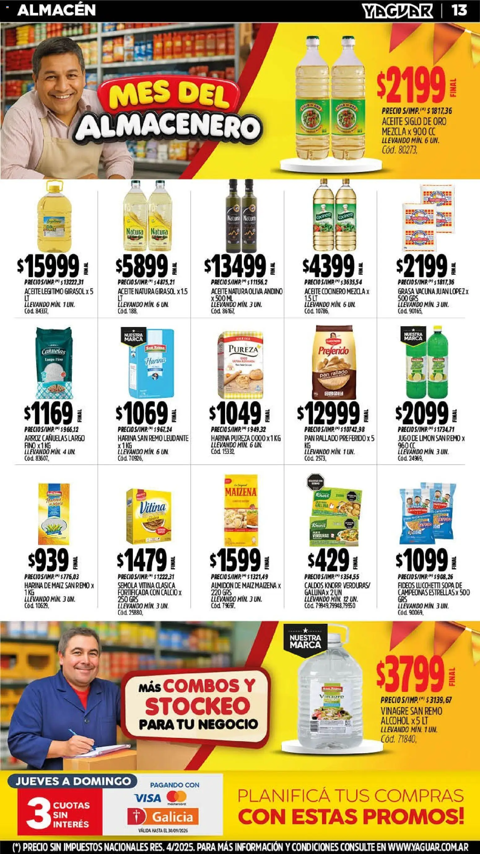 Yaguar - Oferta Semanal Mendoza │ válido desde el 07/09/2026 | Página: 13 | Productos: Aceite, Limón, Arroz, Fideos