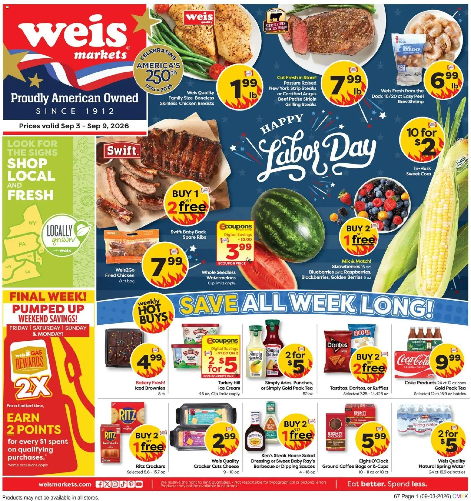 Weis Weekly Circular - MD - valid from 09/03/2026 | Page: 1 | Products: Bakery, Tea, Water, Steak