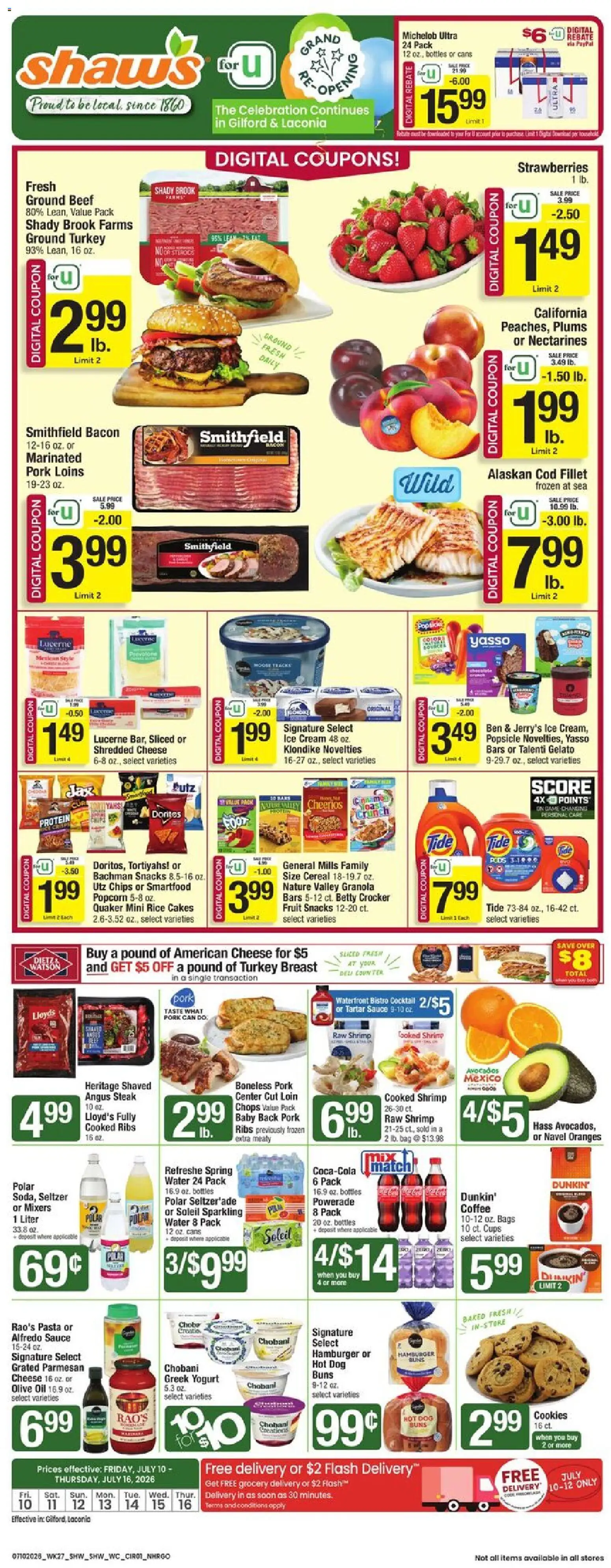 Shaw's Grand Opening - valid from 07/10/2026 | Page: 2 | Products: Cheese, Pork, Oranges, Strawberries