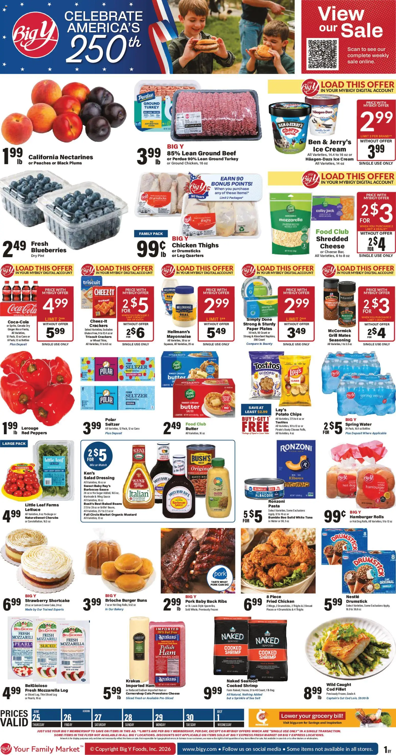 Big Y Weekly Ad - valid from 06/25/2026 | Page: 1 | Products: Ham, Beef, Cream, Raspberry