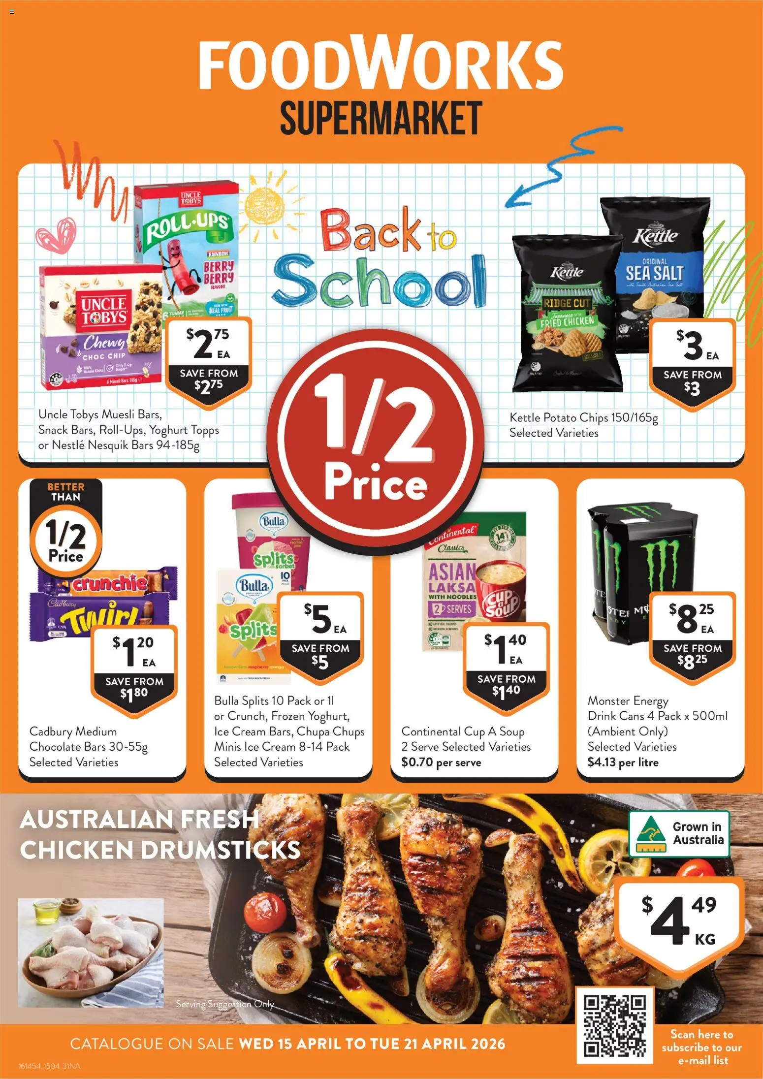 Foodworks catalogue - valid from 15.04.2026 | Page: 1 | Products: Chicken, Ice cream, Soup, Mango