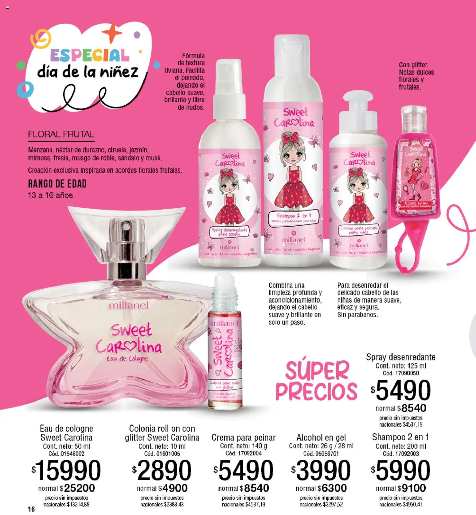 Millanel - Catálogo │ válido desde el 20/07/2026 | Página: 16 | Productos: Alcohol en gel, Shampoo, Alcohol, Crema