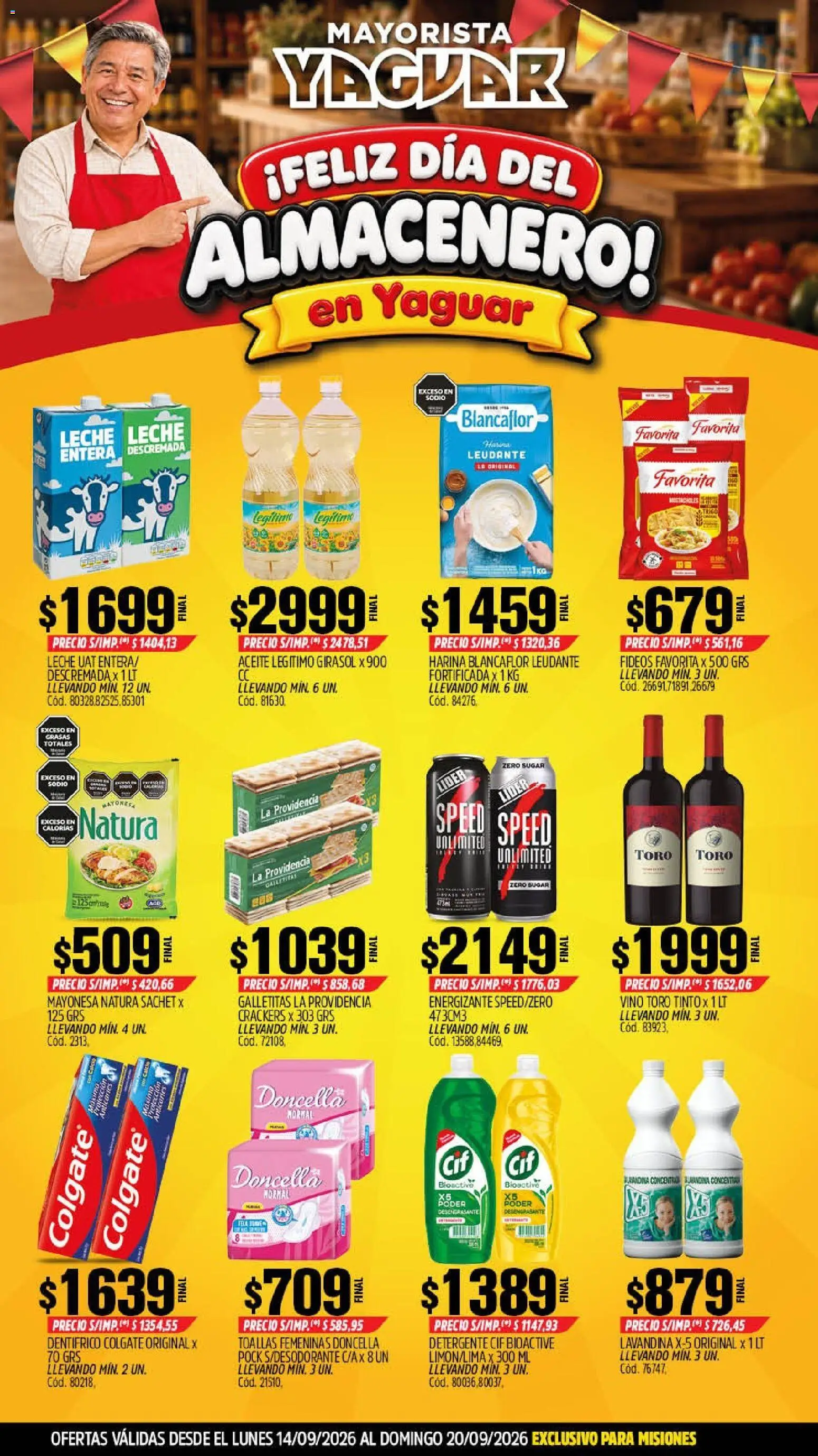 Yaguar - Oferta Semanal Misiones │ válido desde el 14/09/2026 | Página: 1 | Productos: Lavandina, Toallas, Detergente, Fideos