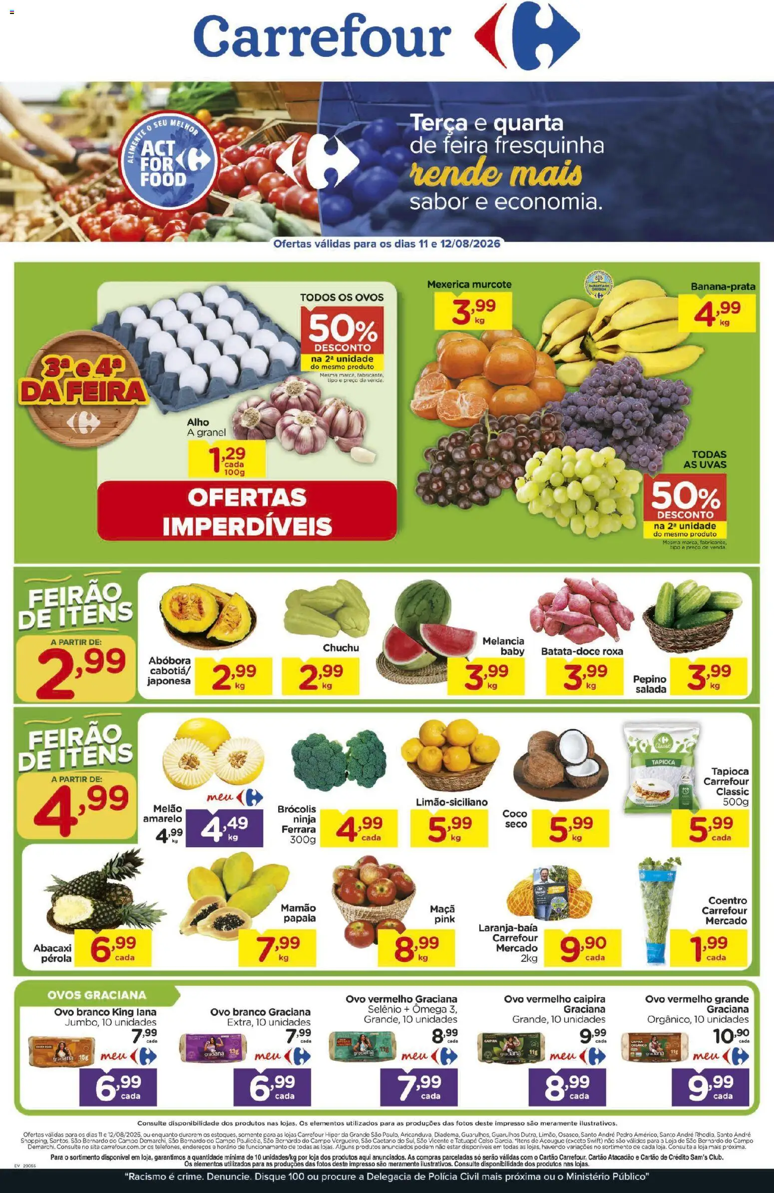 Carrefour Folheto - válido de 11/08/2026 | Página: 1 | Produtos: Melancia, Mexerica, Salada, Ômega