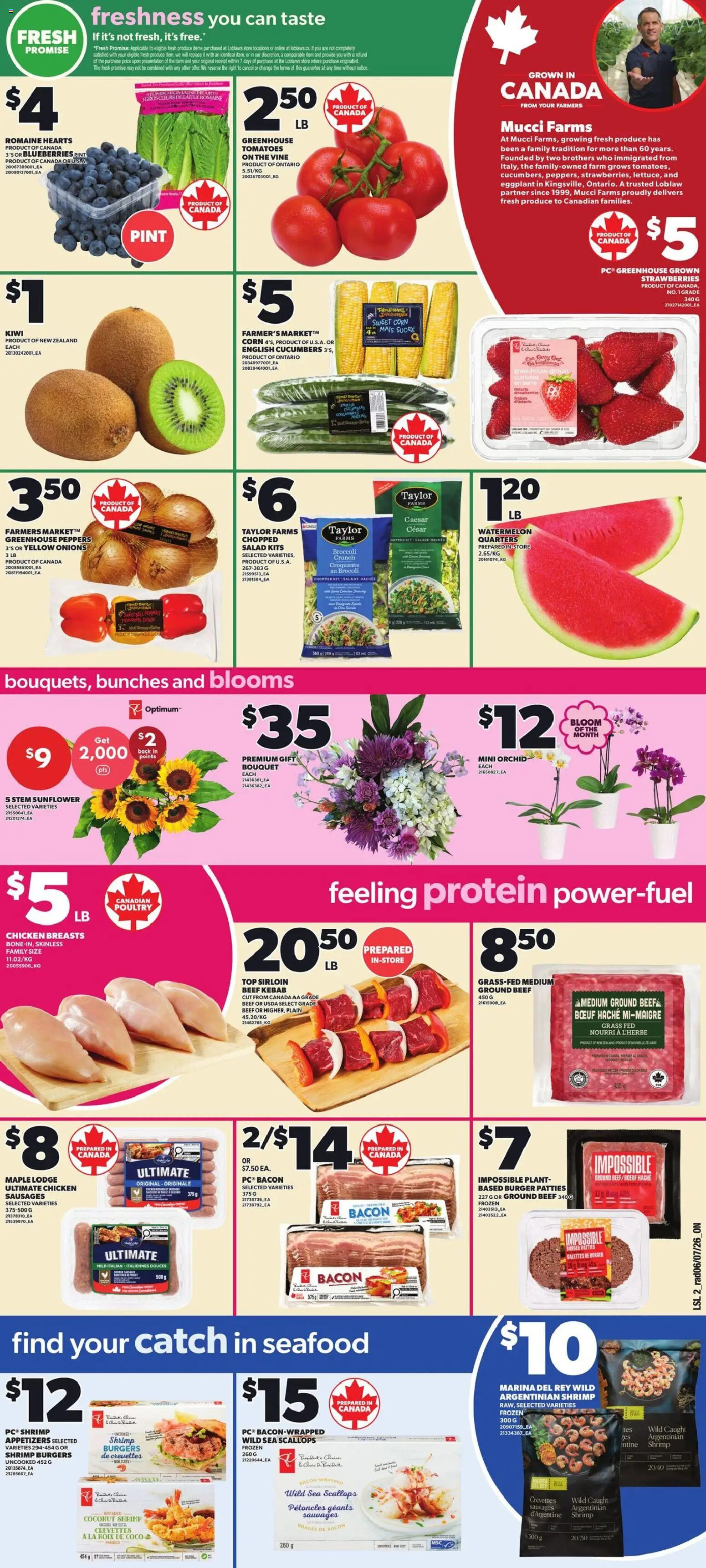 Loblaws flyer valid from Jul 9, 2026 | Page: 4 | Products: Kiwi, Cucumbers, Salad, Chicken breasts