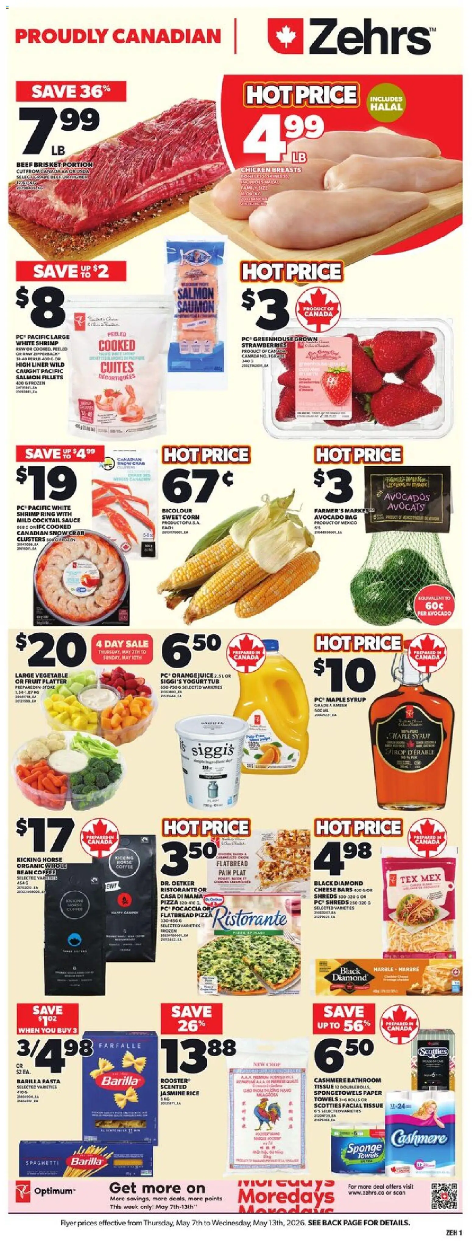 Zehrs flyer valid from May 7, 2026 | Page: 3 | Products: Maple syrup, Spaghetti, Cocktail, Cheese