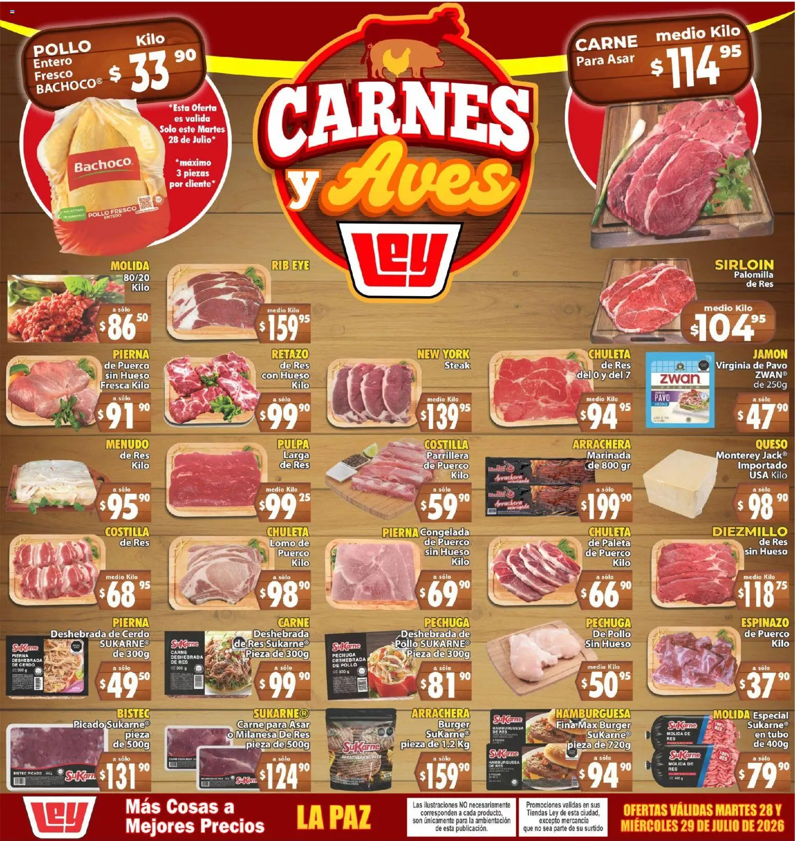 Nuevas ofertas de Casa Ley válidas en toda la República Mexicana desde el 28/07/2026. ¡Encuentra las mejores ofertas en Casa Ley folleto Carnes y Aves! | Página: 1 | Productos: Milanesa, Paleta, Jamón, Res