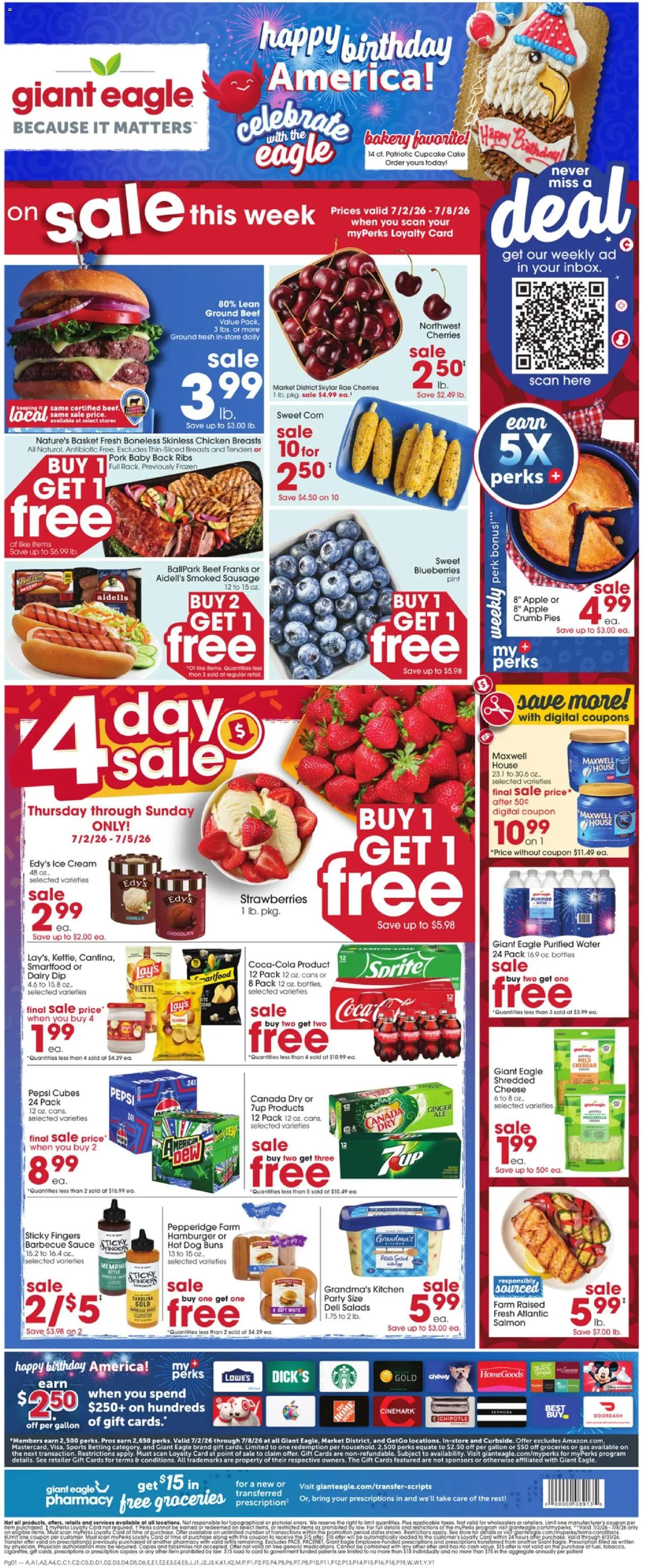 Giant Eagle Weekly Ad - valid from 07/02/2026 | Page: 1 | Products: Basket, Cream, Blueberries, Cupcake