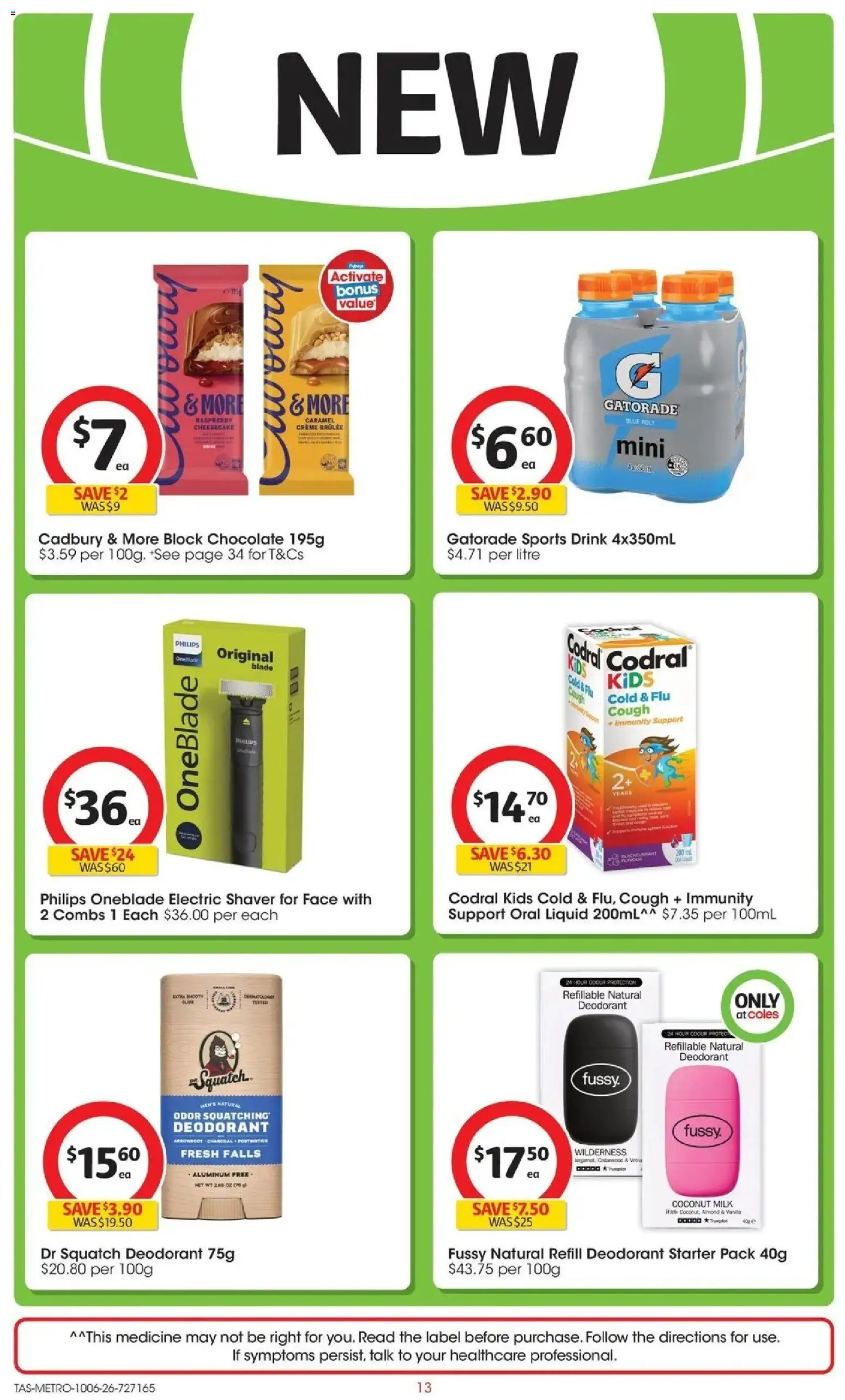 Coles catalogue - valid from 10.06.2026 | Page: 13 | Products: Milk, Deodorant, Raspberry, Electric shaver