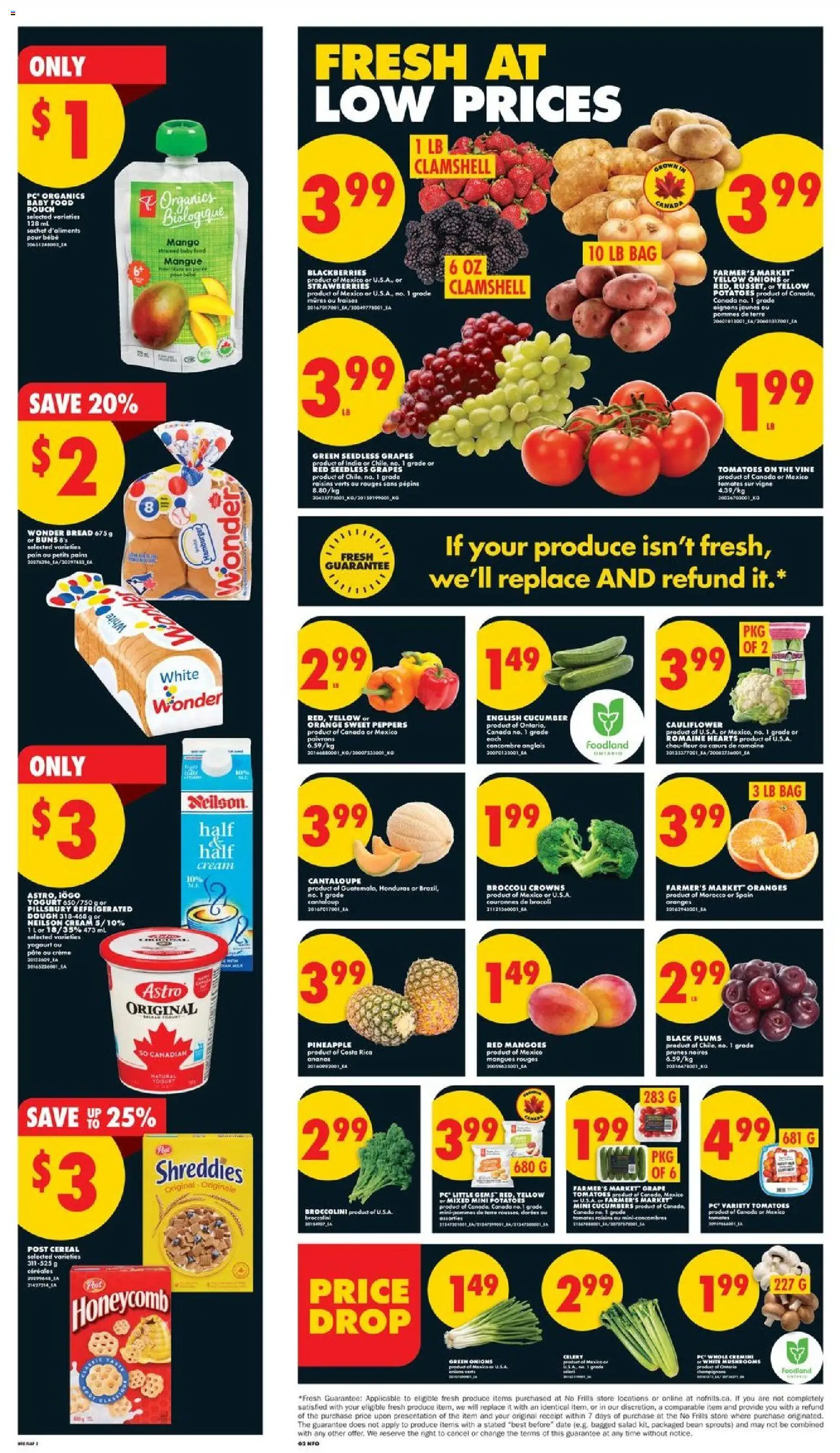 No Frills flyer valid from 09.04.2026 | Page: 2 | Products: Pineapple, Cucumbers, Potatoes, Bread