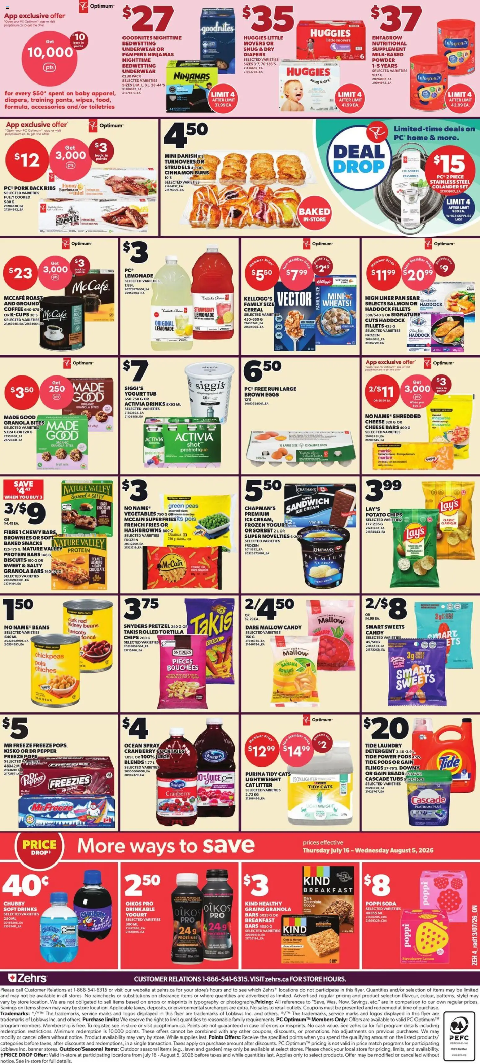 Zehrs flyer valid from Jul 16, 2026 | Page: 2 | Products: Snacks, Cheese, Coffee, Ice