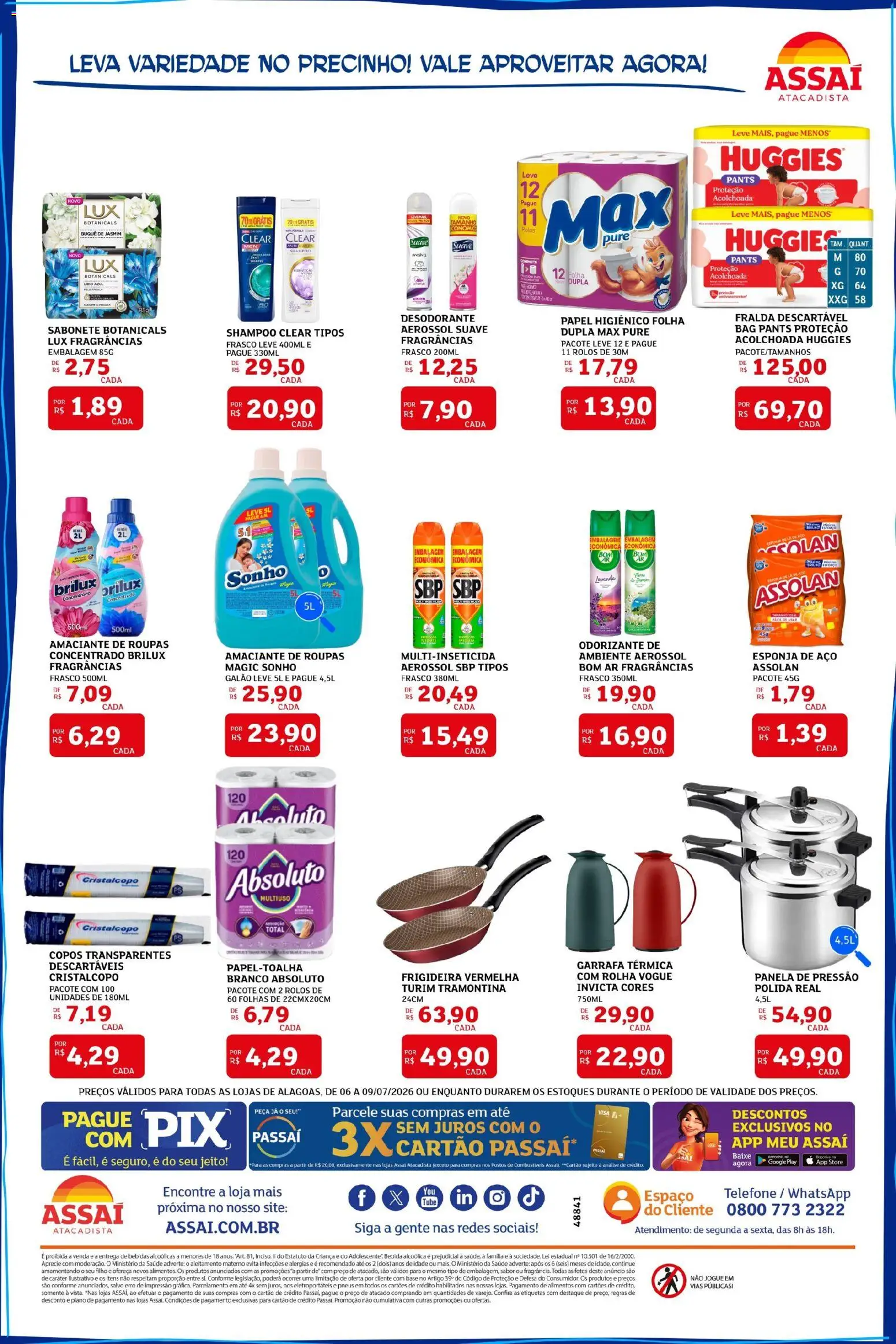 Assaí Atacadista Folheto - válido de 06/07/2026 | Página: 4 | Produtos: Amaciante de roupas, Garrafa térmica, Esponja de aço, Amaciante
