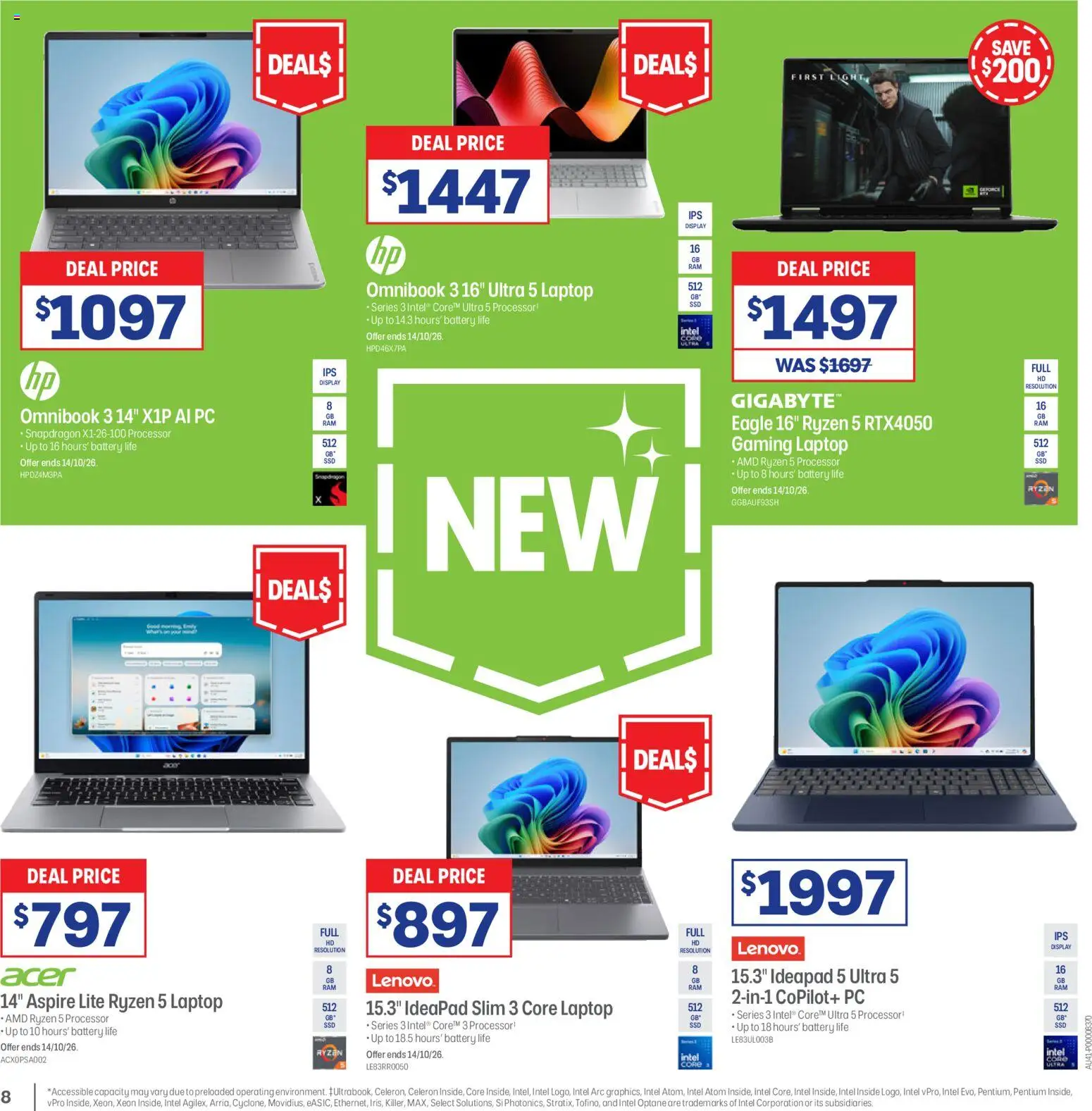 Officeworks catalogue - valid from 01/10/2026 | Page: 8 | Products: Battery, Pc, Laptop