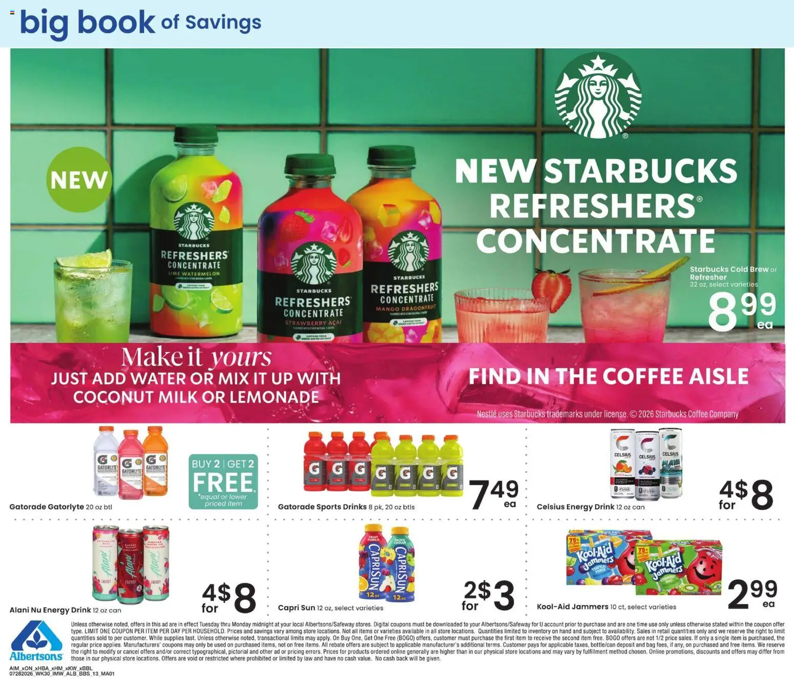 Albertsons Big Book of Savings - valid from 07/28/2026 | Page: 13 | Products: Water, Mango, Lime, Bag