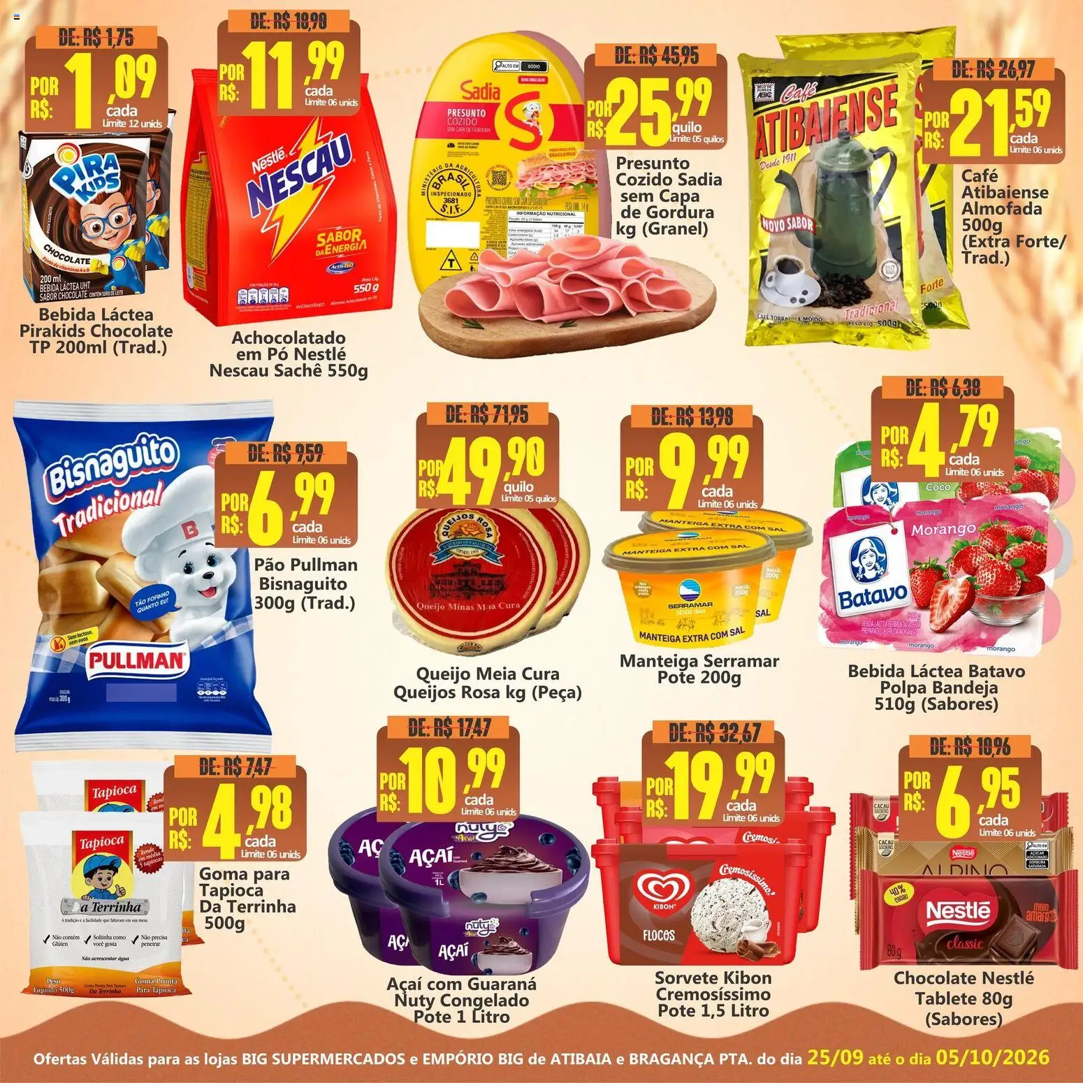 Big Supermercados Folheto - válido de 25/09/2026 | Página: 3 | Produtos: Achocolatado, Queijo, Pão, Sorvete