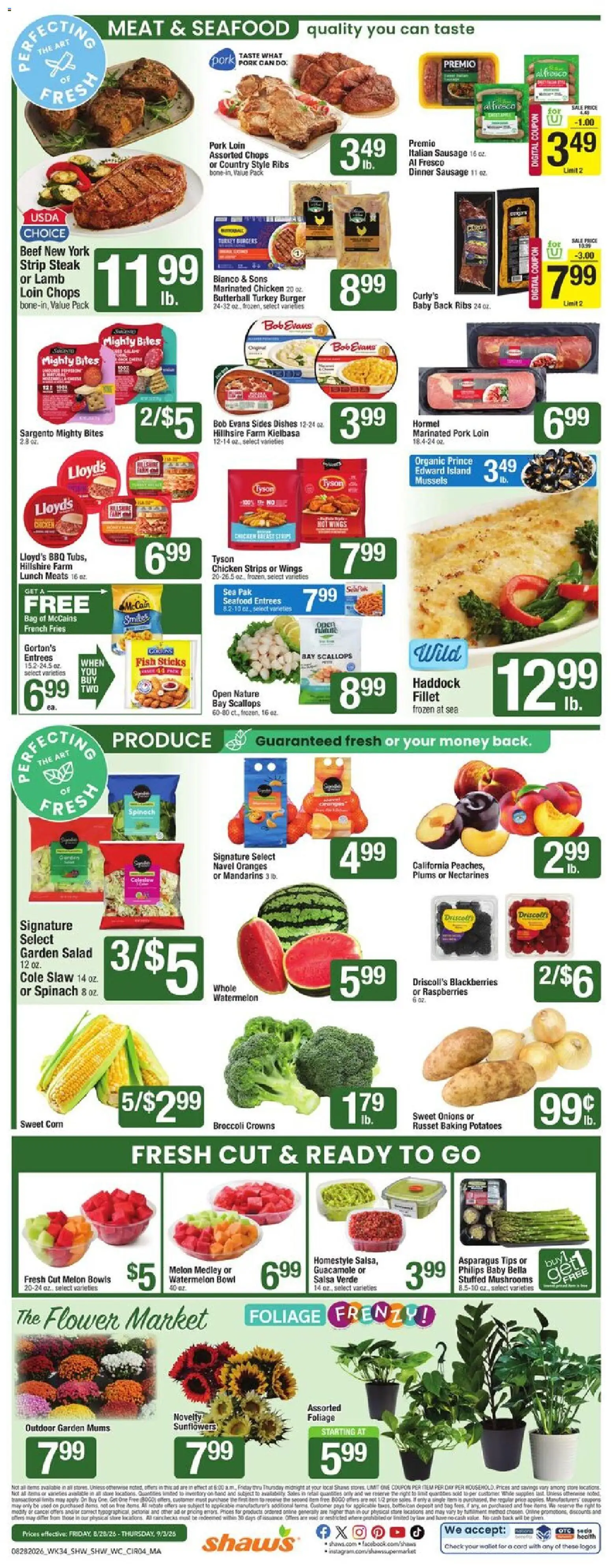 Shaw's Weekly Ad - valid from 08/28/2026 | Page: 4 | Products: Mandarins, Chicken strips, Watermelon, Melon