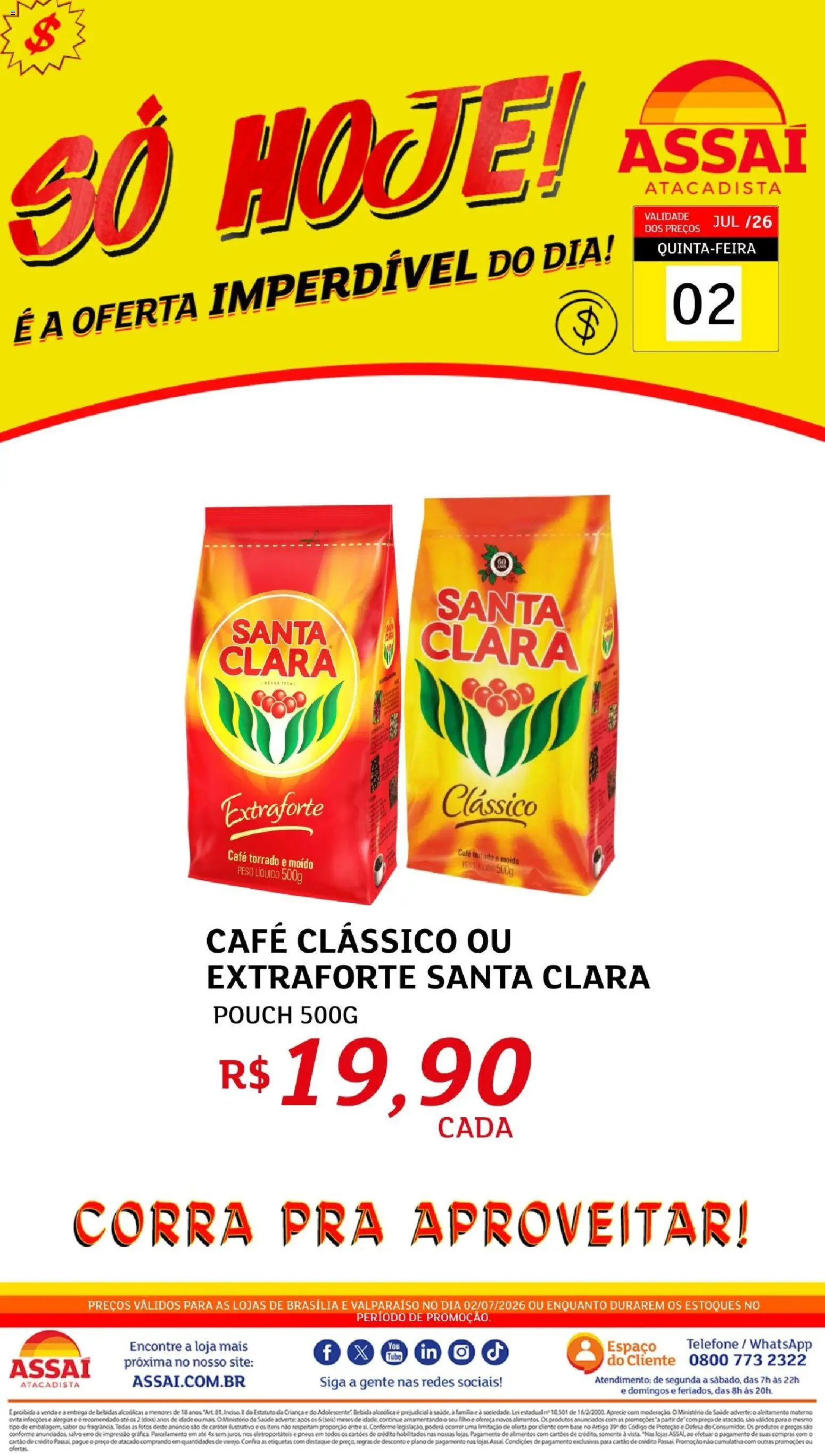 Assaí Atacadista Folheto - válido de 02/07/2026 | Página: 1 | Produtos: Café, Pneus, Bebida, Telefone