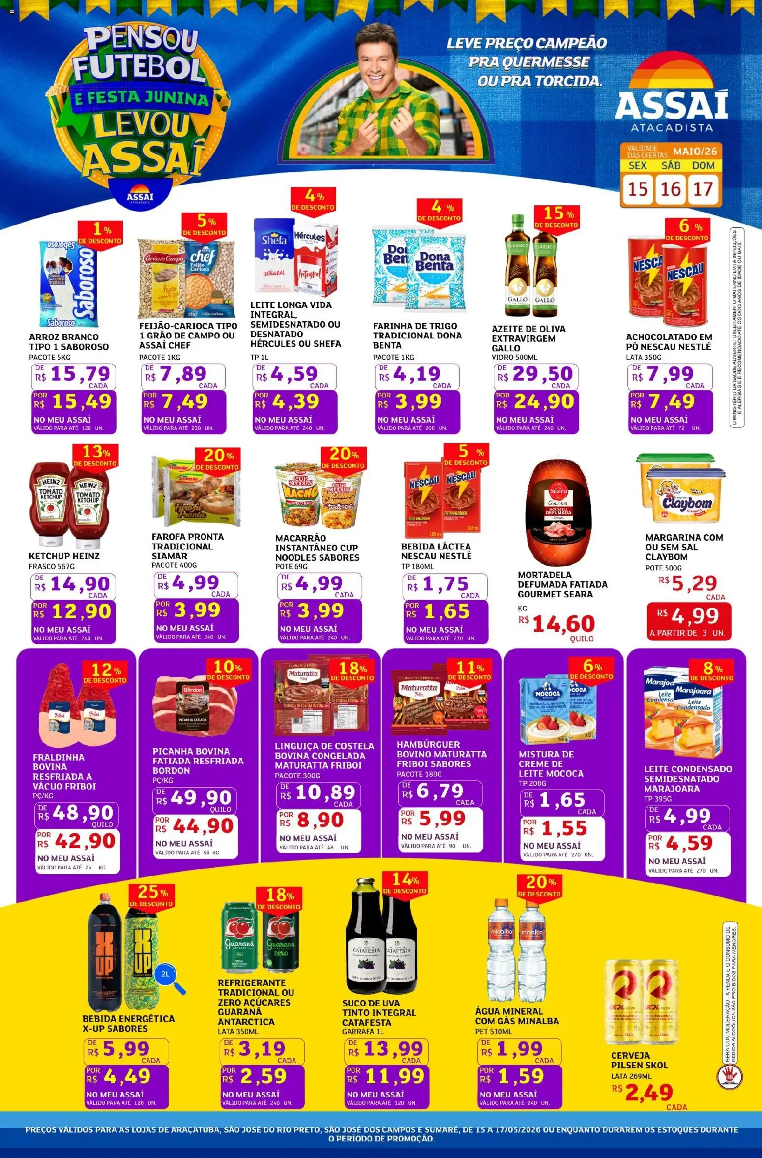 Assaí Atacadista Folheto - válido de 15.05.2026 | Página: 1 | Produtos: Picanha, Mortadela, Ketchup, Bebida