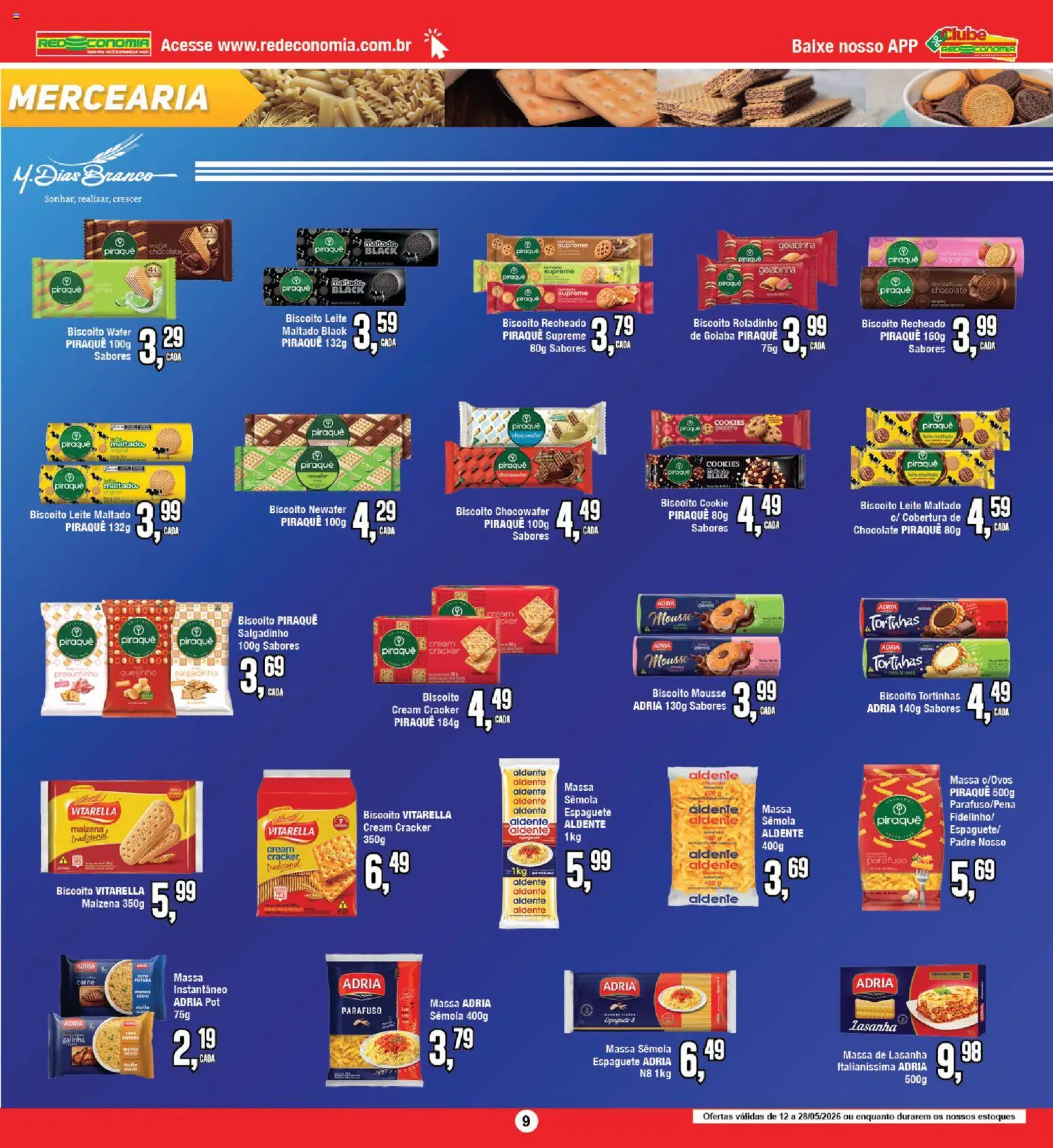 RedEconomia Folheto - válido de 12.05.2026 | Página: 9 | Produtos: Leite, Carne, Massa, Biscoito recheado