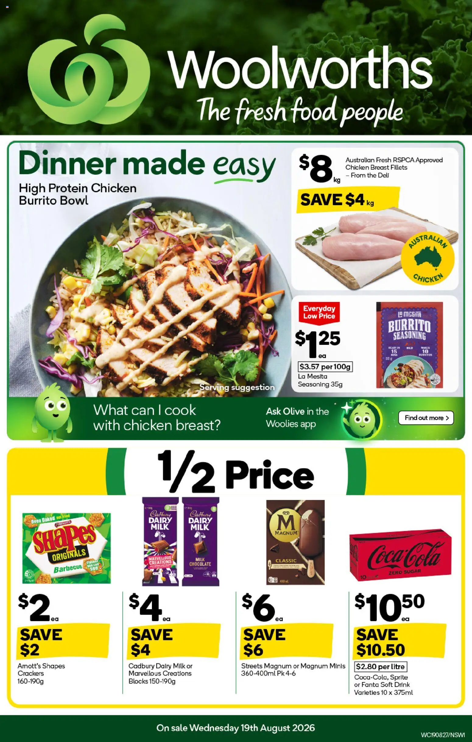 Woolworths catalogue - valid from 19/08/2026 | Page: 1 | Products: Milk, Coca Cola, Sugar, Sprite