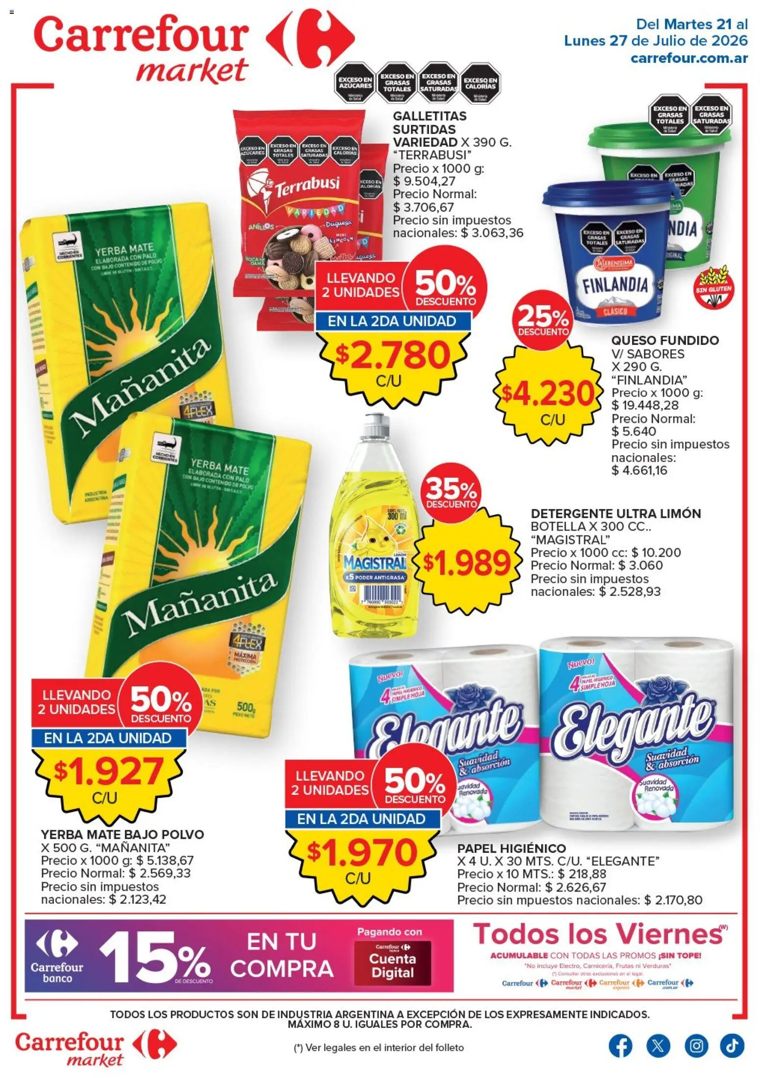 Carrefour Market - Market Corrientes │ válido desde el 21/07/2026 | Página: 1 | Productos: Peso, Yerba, Limón, Queso