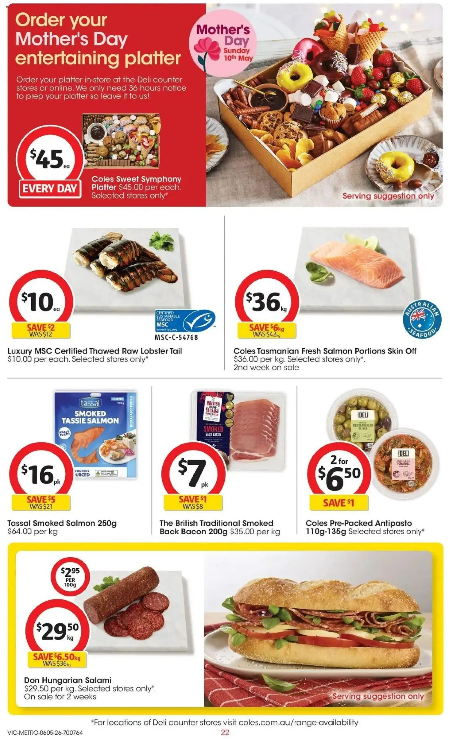 Coles catalogue - valid from 05.05.2026 | Page: 22 | Products: Bacon, Lobster, Sustainable, Seafood