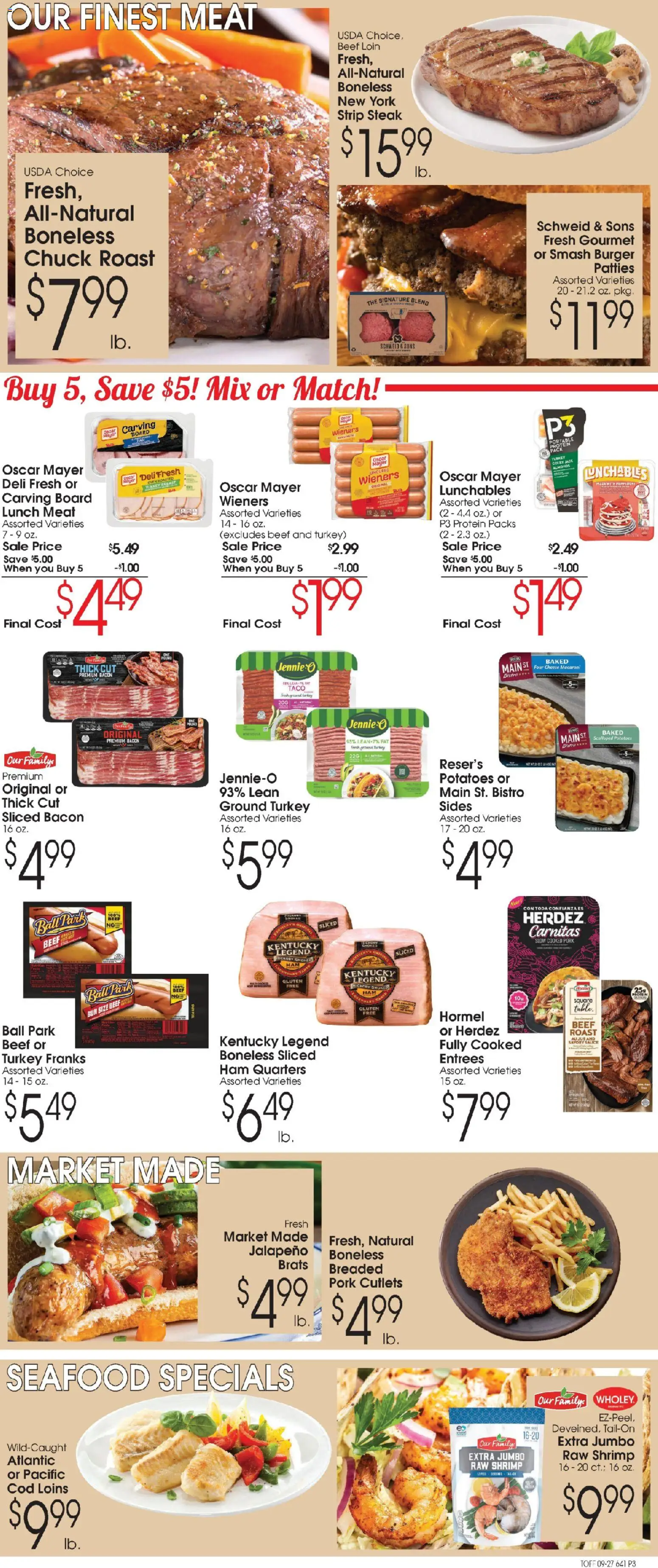 Family Fare Ad - valid from 09/27/2026 | Page: 3 | Products: Pizza, Protein, Beef, Bacon