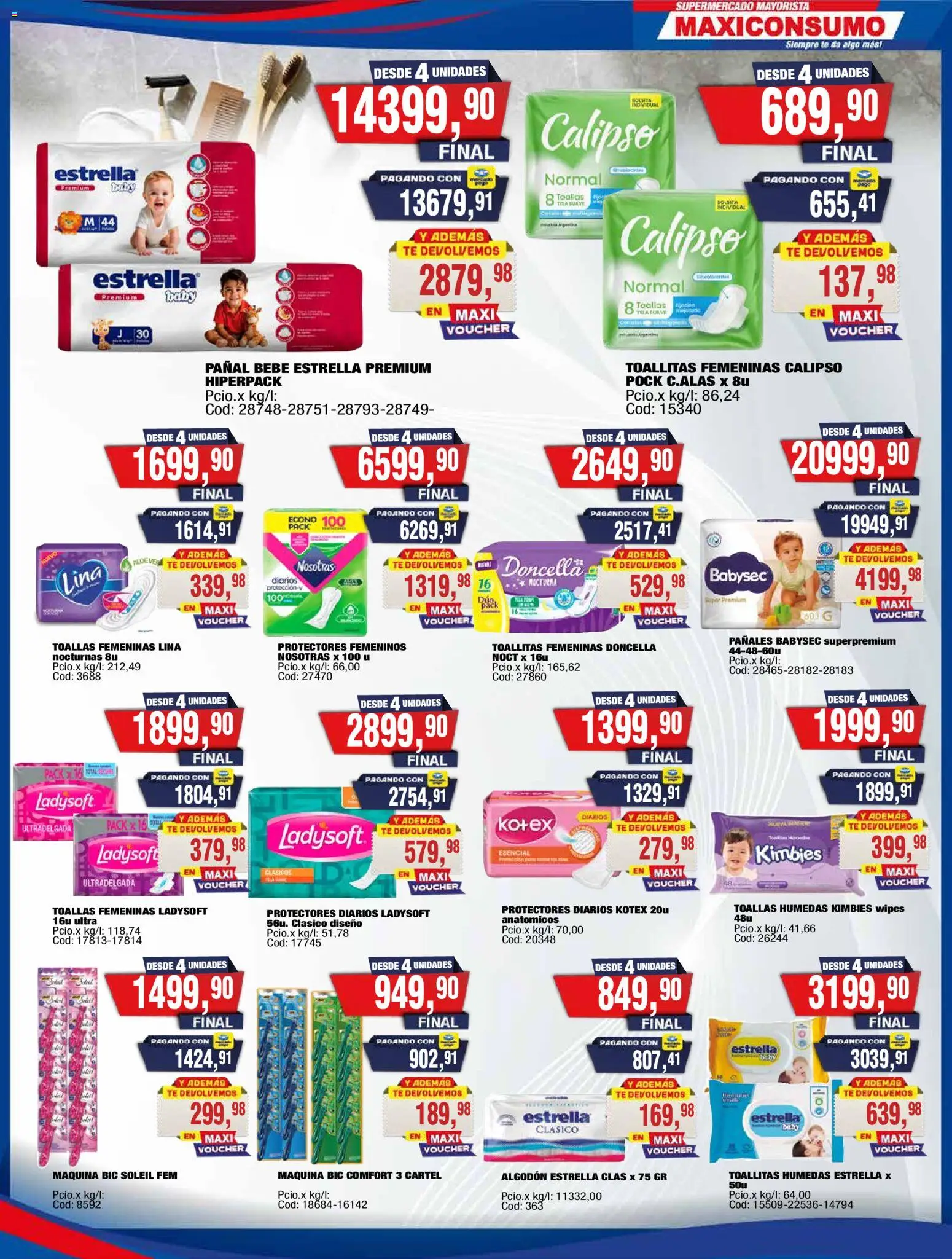 Maxiconsumo - Ofertas │ válido desde el 28/09/2026 | Página: 30 | Productos: Toallas, Toallitas húmedas, Protectores diarios, Toallitas femeninas