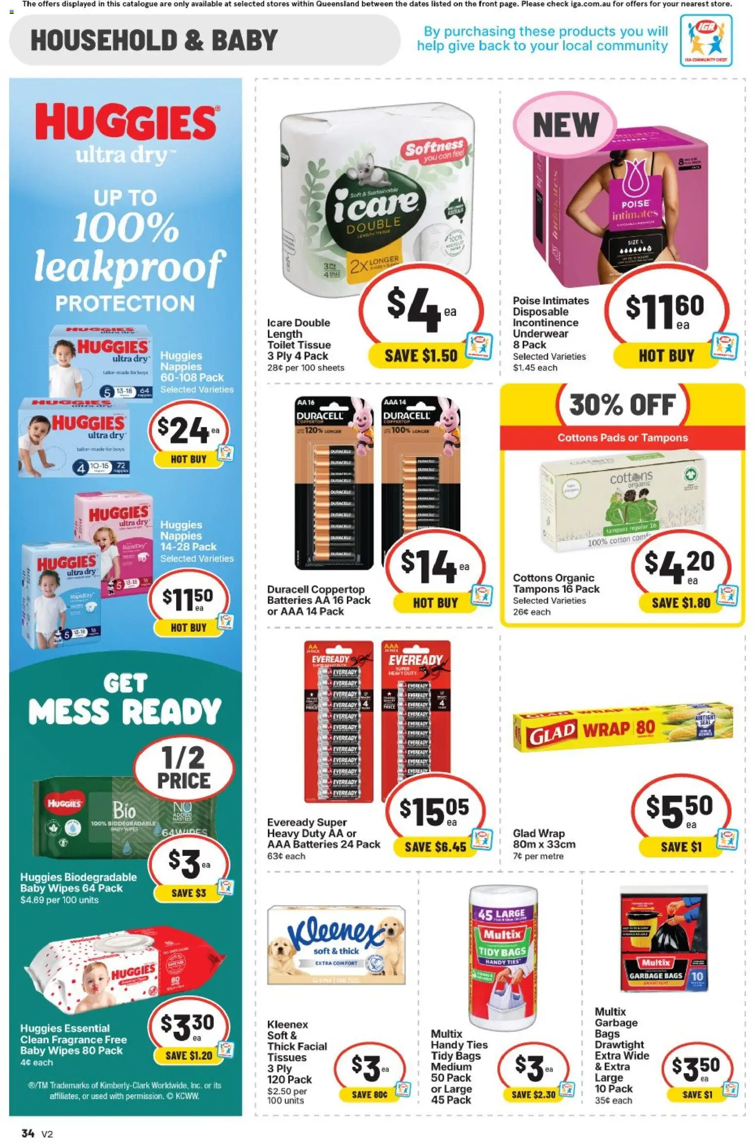 IGA catalogue - valid from 19/08/2026 | Page: 30 | Products: Toilet, Garbage bags, Underwear, Batteries
