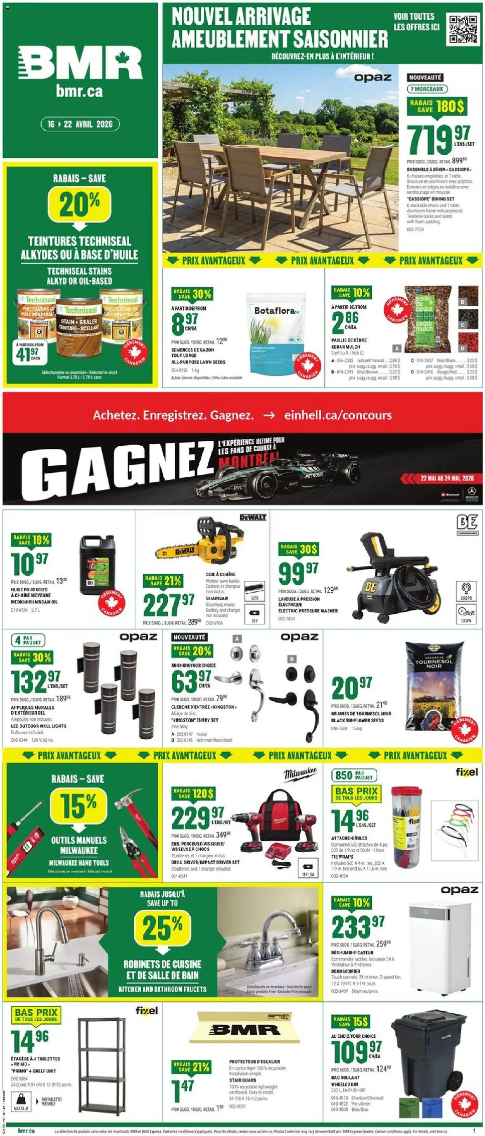 BMR flyer valid from 16.04.2026 | Page: 1 | Products: Bag, Table, Battery, Oil