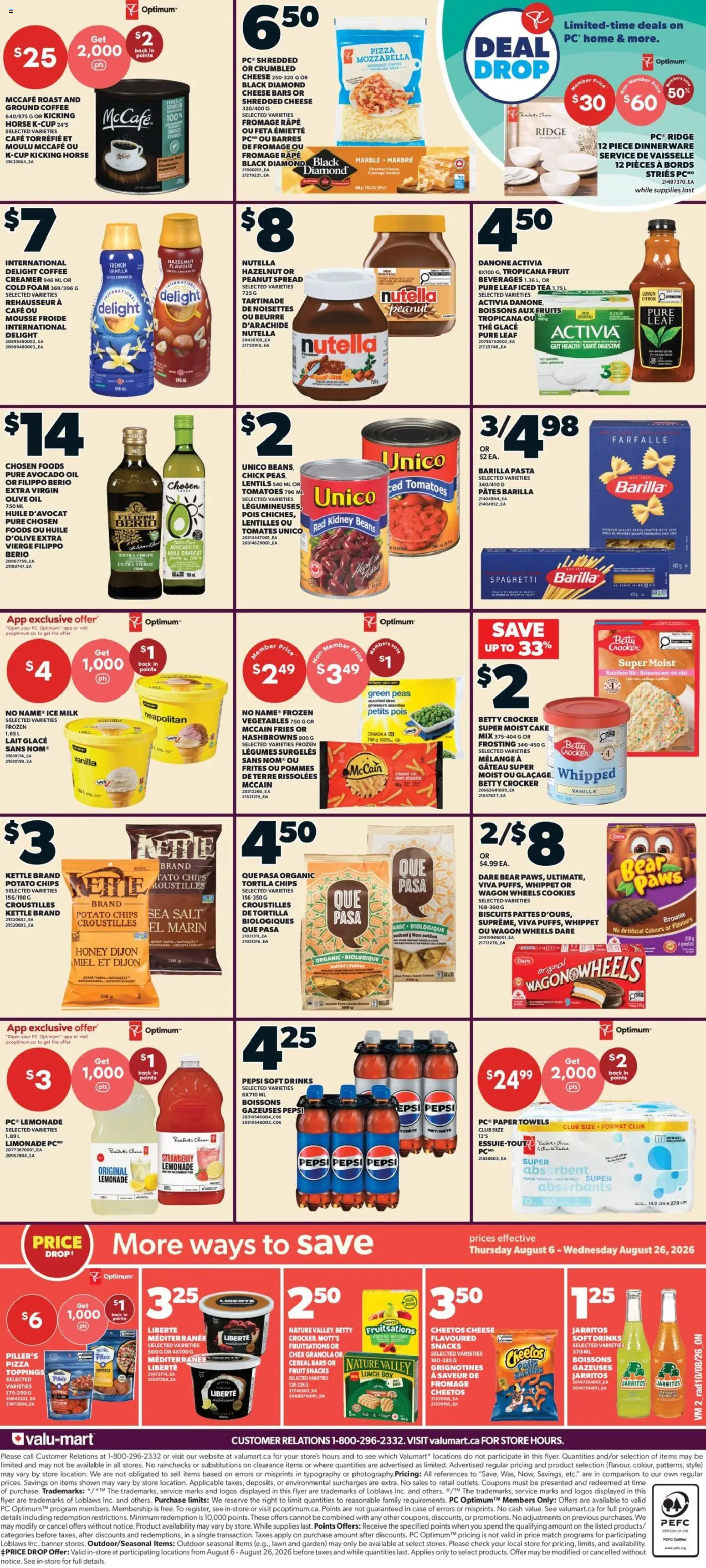 Valu Mart flyer valid from Aug 13, 2026 | Page: 2 | Products: Drinks, Nutella, Spread, Vanilla