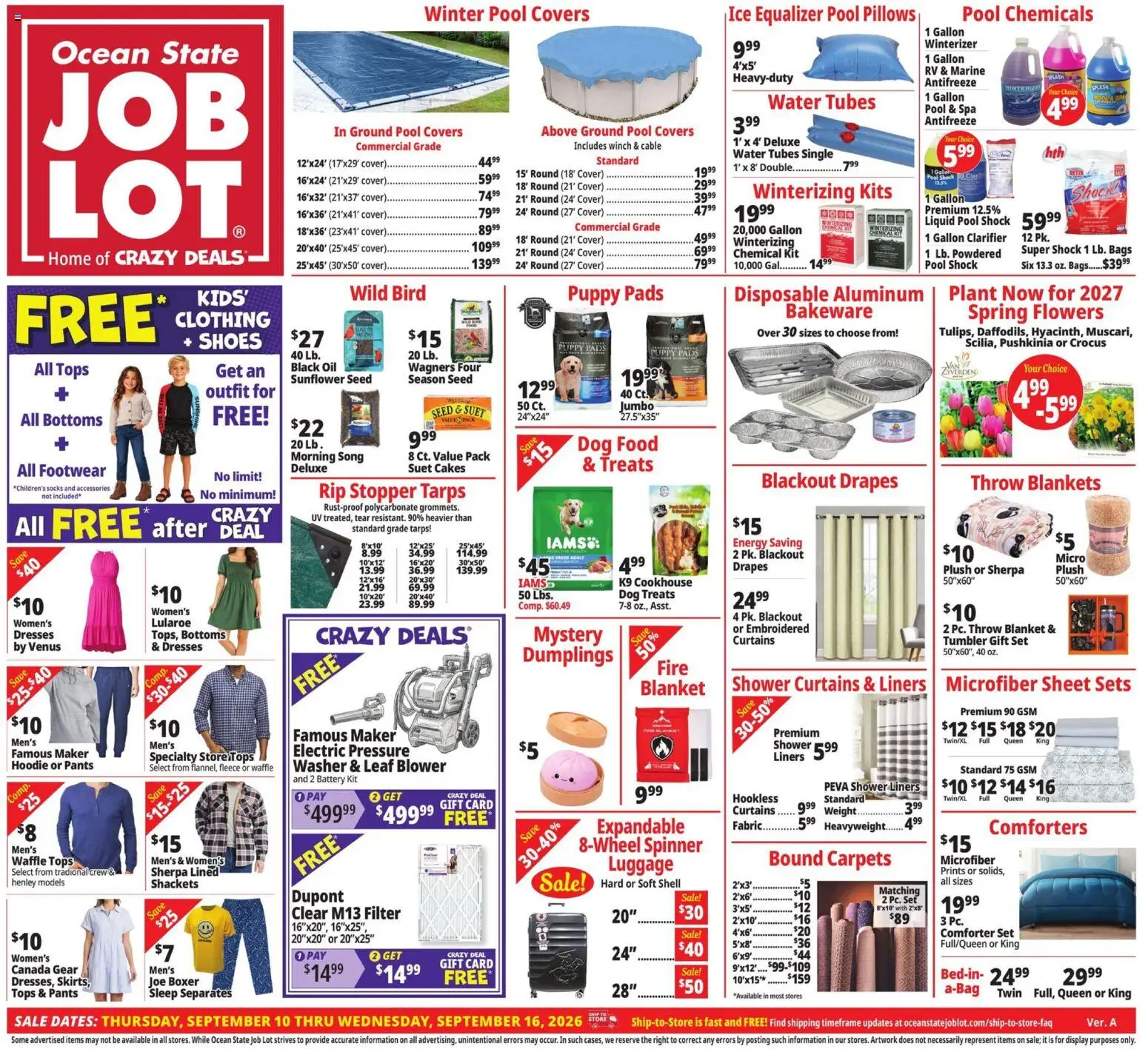 Ocean State Job Lot Weekly Ad - MA - valid from 09/10/2026 | Page: 1 | Products: Battery, Dog Food, Socks, Comforter