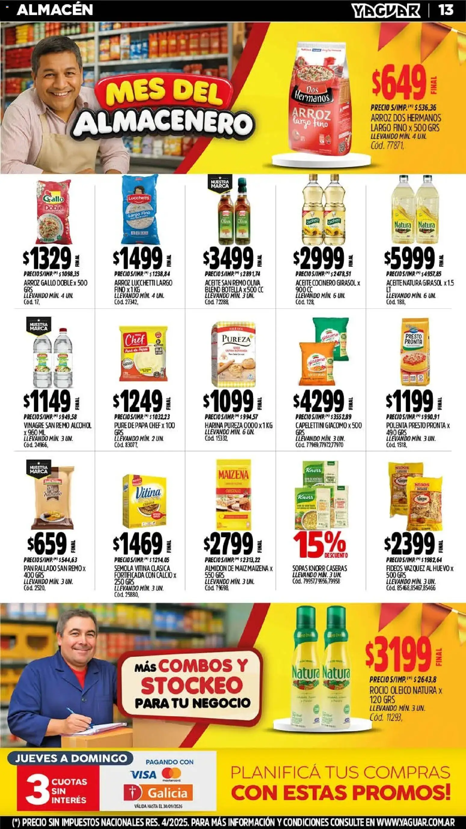 Yaguar - Oferta Semanal Misiones │ válido desde el 28/09/2026 | Página: 13 | Productos: Papa, Oliva, Alcohol, Fideos