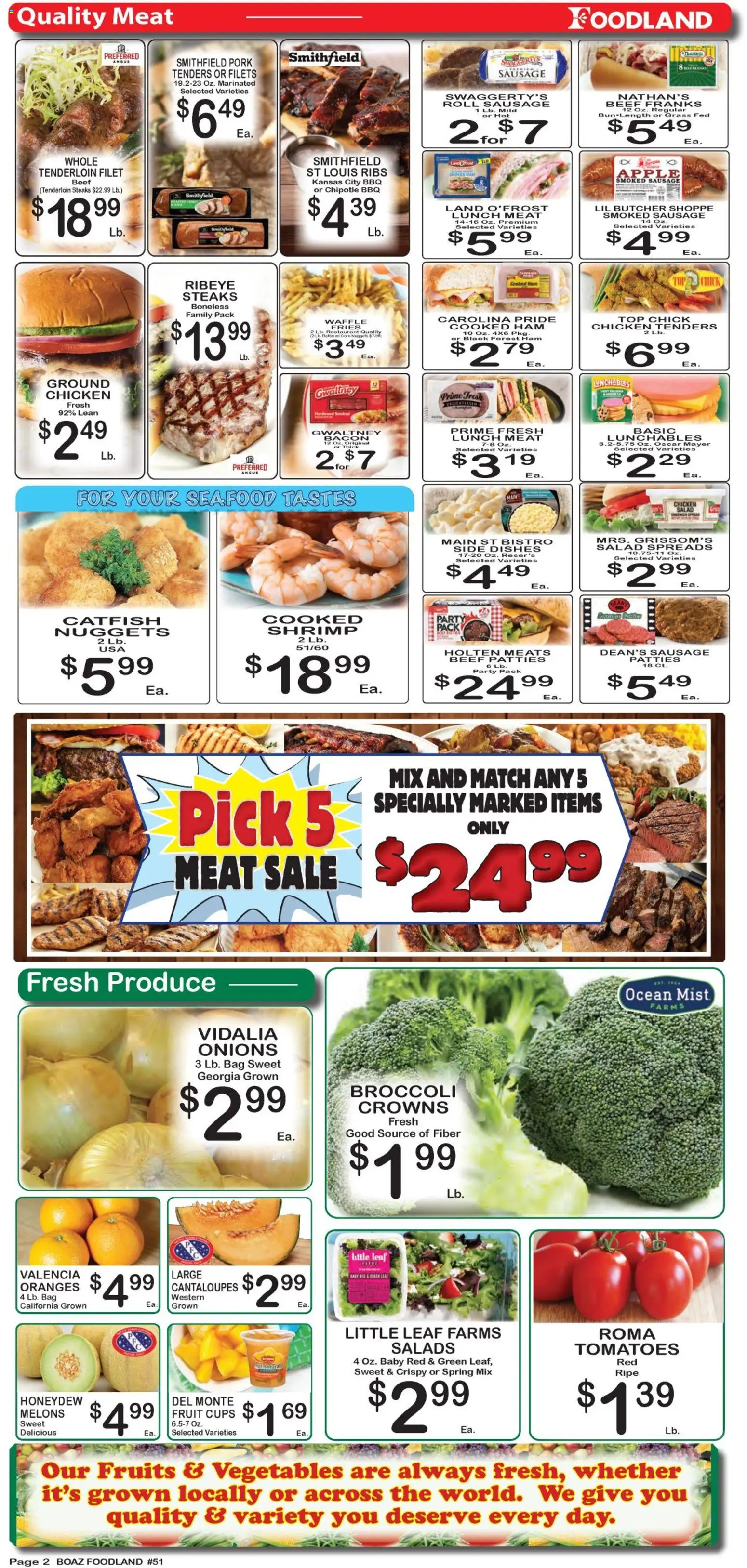 Foodland Weekly Ad - valid from 08/11/2026 | Page: 2 | Products: Dishes, Broccoli, Chicken, Sausage