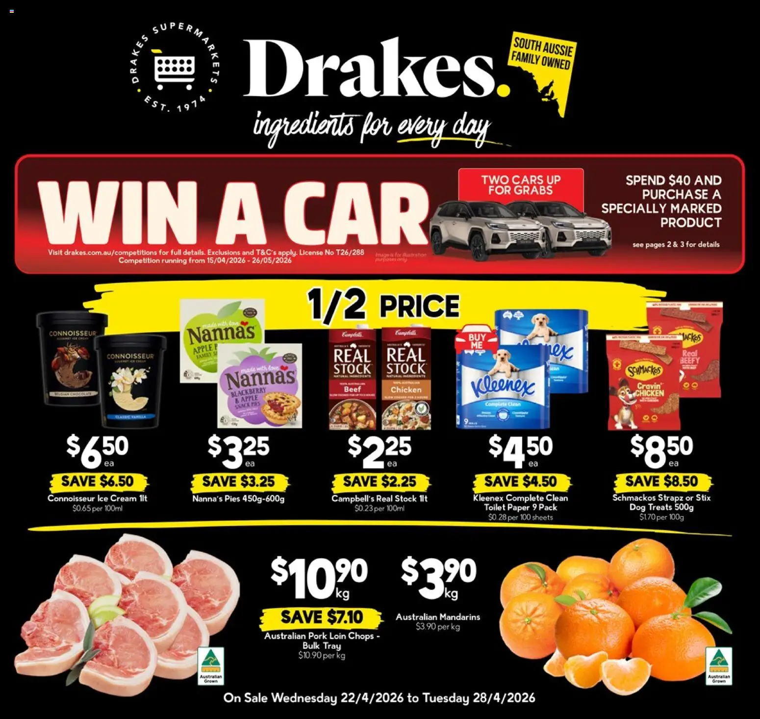 Drakes catalogue - valid from 22.04.2026 | Page: 1 | Products: Chocolate, Mandarins, Toilet paper, Ice cream