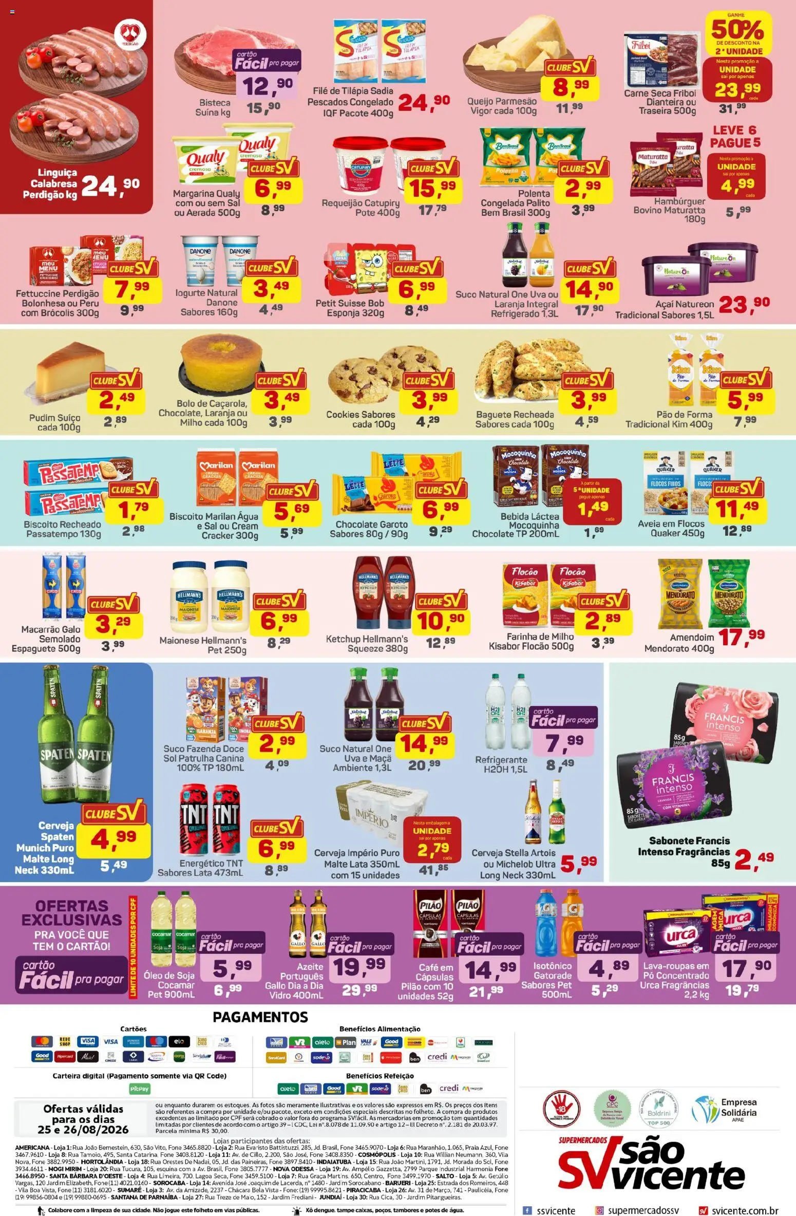 Supermercados São Vicente Folheto - válido de 25/08/2026 | Página: 2 | Produtos: Queijo, Ketchup, Azeite, Filé de tilápia