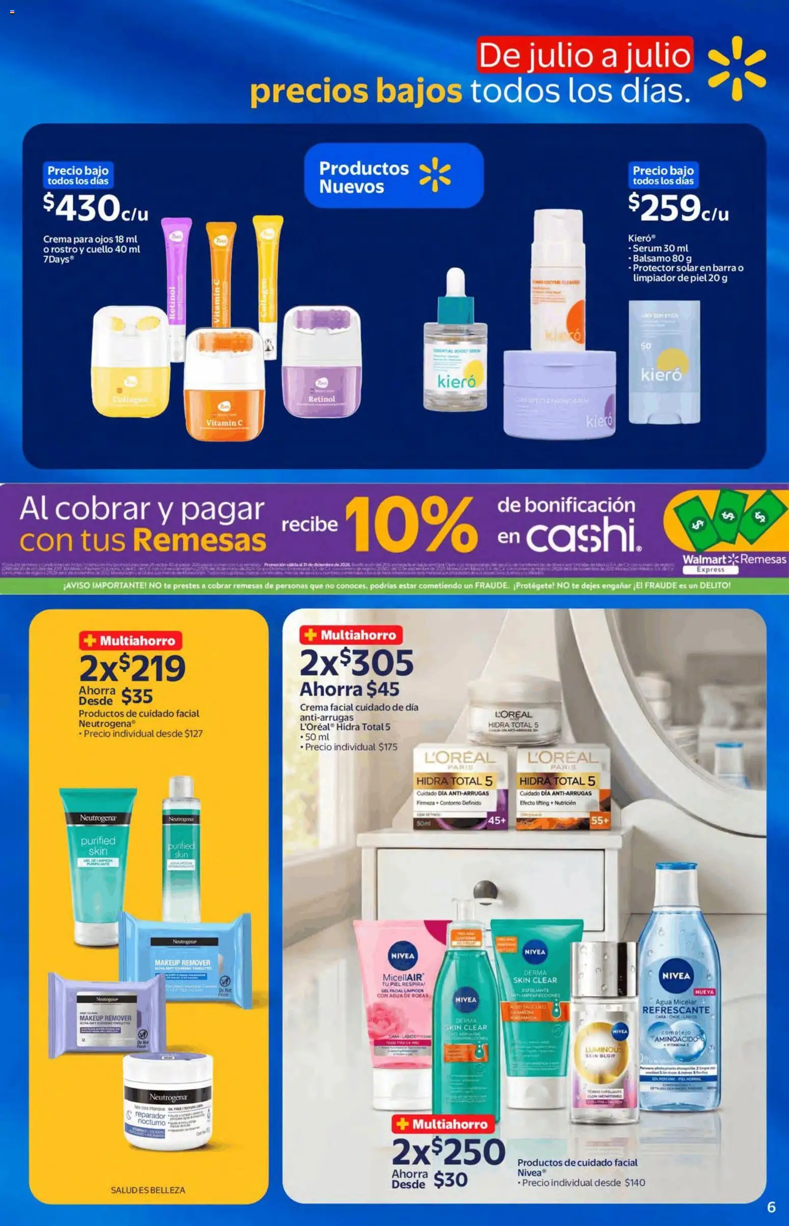 Nuevas ofertas de Walmart Express válidas en toda la República Mexicana desde el 22/07/2026. ¡Encuentra las mejores ofertas en Walmart Express folleto! | Página: 6 | Productos: Crema, Agua, Bálsamo, Agua micelar
